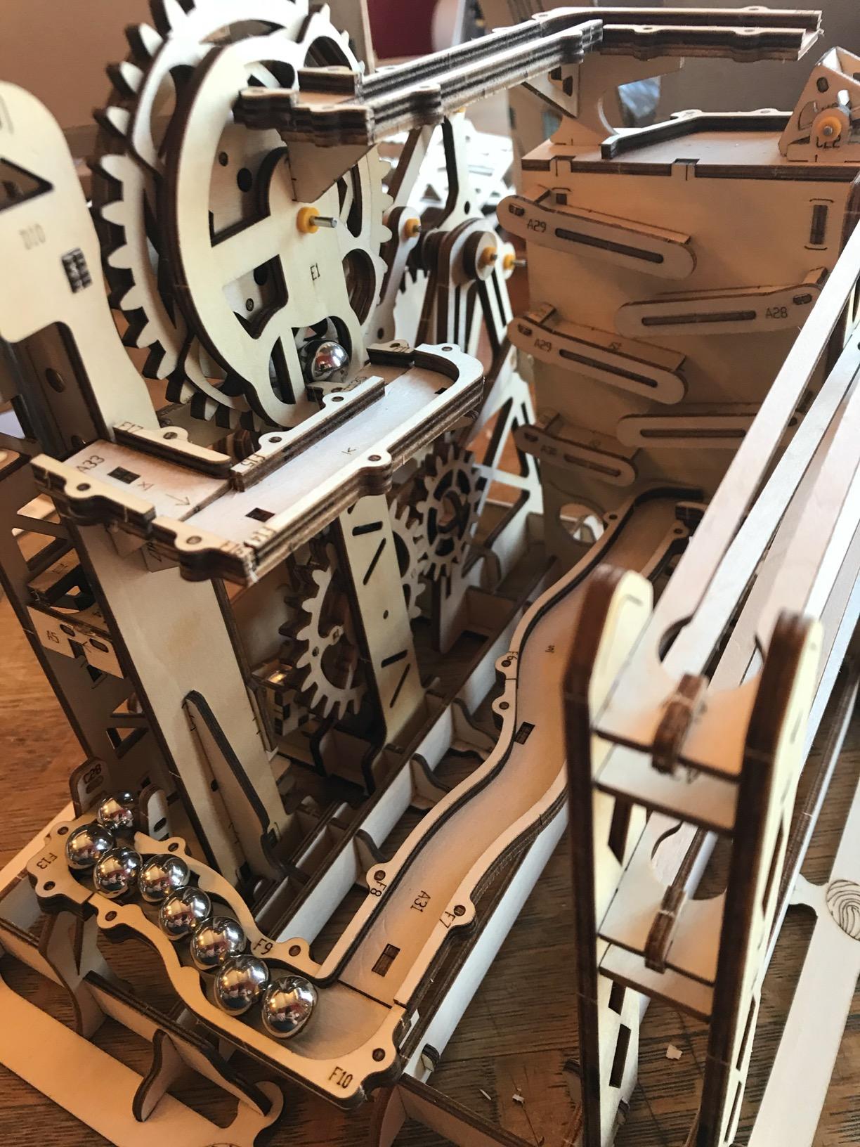 ROKR 3D Assembly Wooden Puzzle Brain Teaser Game Mechanical Gears Set Model Kit Marble Run Set Unique Craft Kits Christmas/Birthday/Valentine's Gift for Adults & Kids Age 14+(LG503-Lift Coaster) customer photo 1