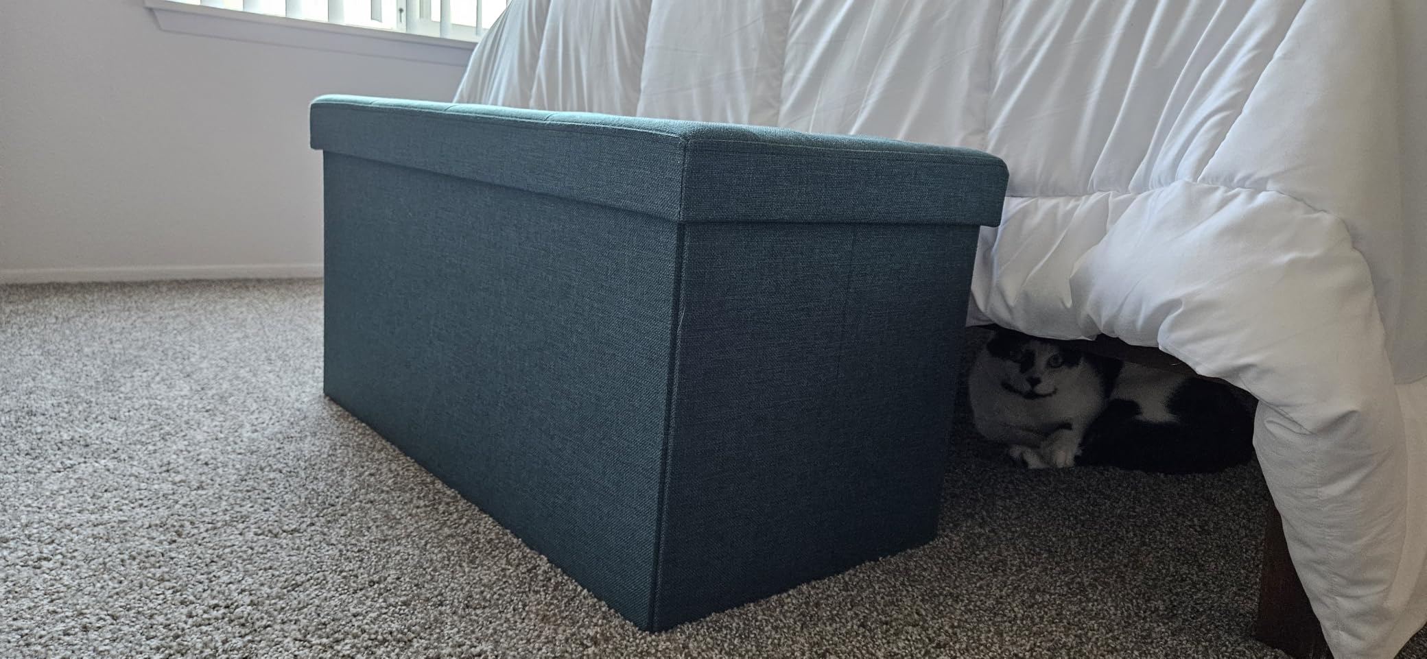 SONGMICS 43.3 Inches Folding Storage Ottoman Bench, Load 660 lb | Ottoman Foot Rest, Storage Chest, for Living Room, Entryway, Slate Gray and Ink Black, MINOTA Collection ULSF77K customer photo 2