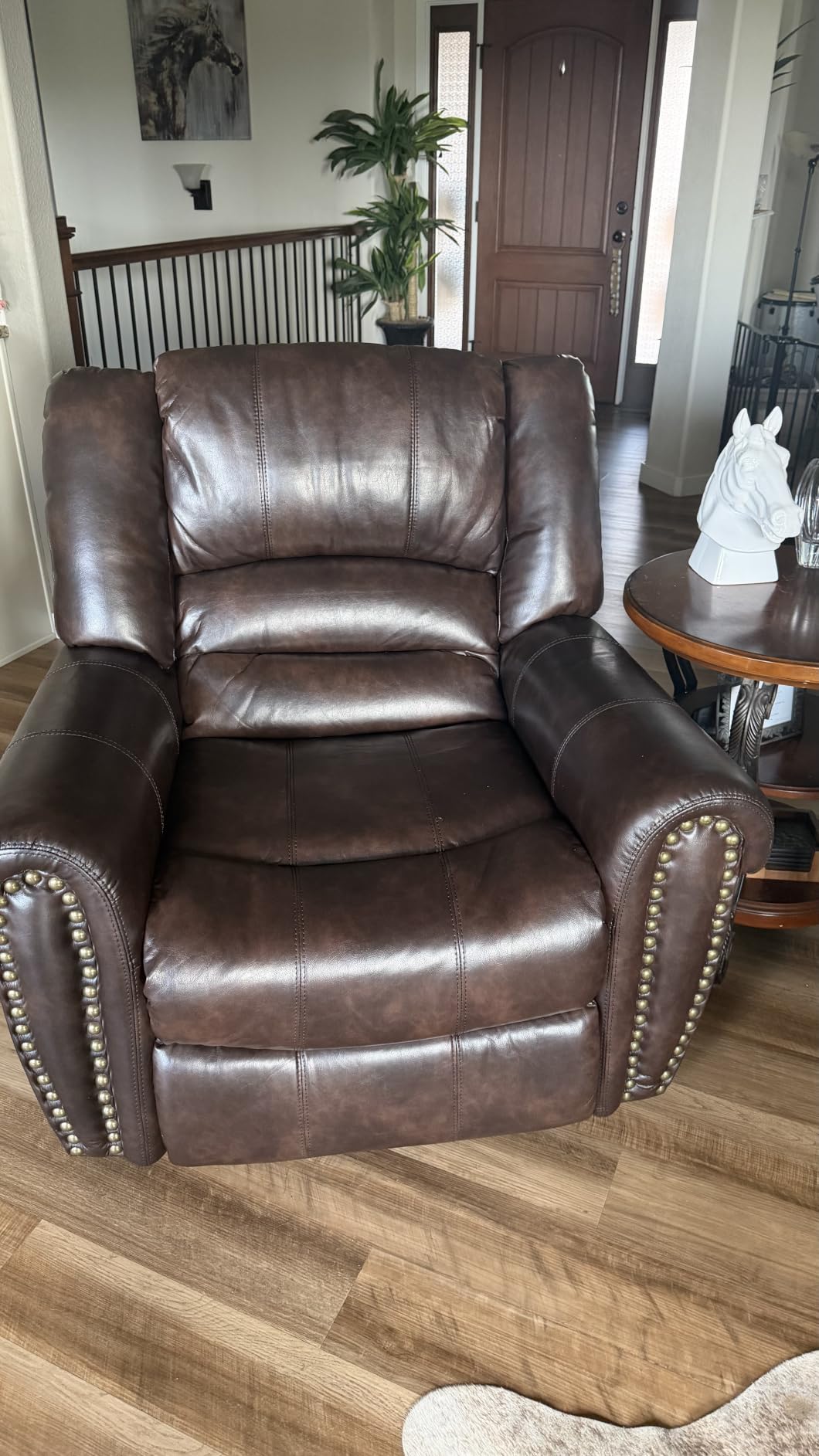 Leather Recliner Chair, Classic and Traditional Manual Recliner Chair with Comfortable Arms and Back Single Sofa for Living Room, Nut Brown customer photo 1