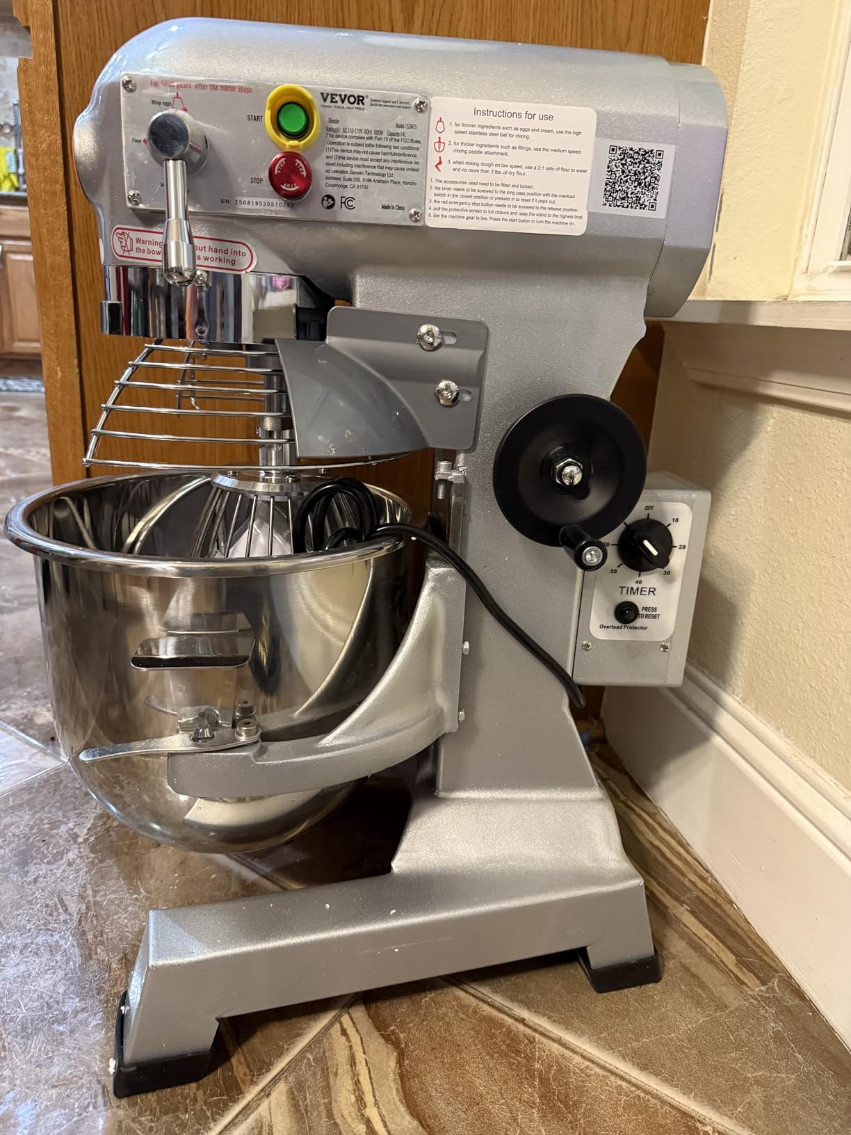 Happybuy 20Qt Commercial Food Mixer with Timing Function, 1100W Stainless Steel Bowl, 3 Speeds Adjustable customer photo 2