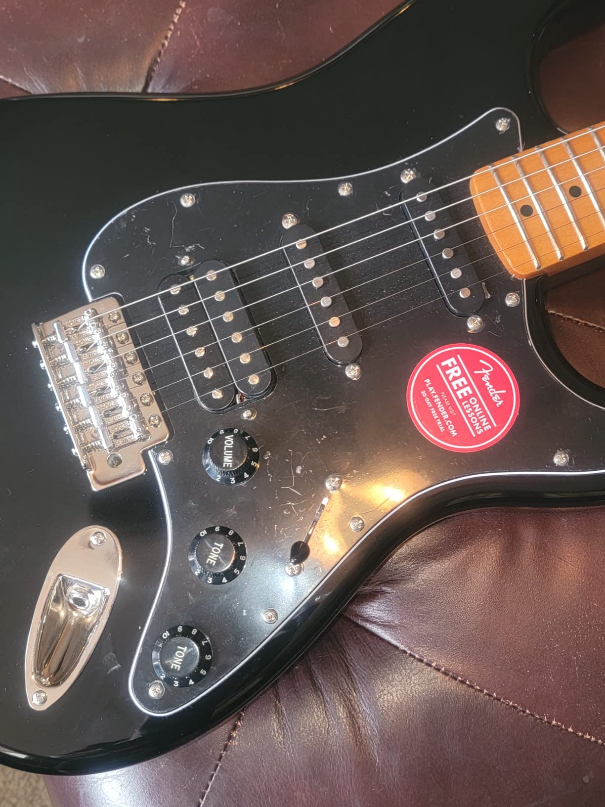 Squier Classic Vibe 70s Stratocaster Electric Guitar, Black, 2-Yr Warranty | Beginner electric guitar, vintage 70s tone, maple fingerboard, 3 single-coils, 2-year warranty, best Strat under $500 customer photo 1