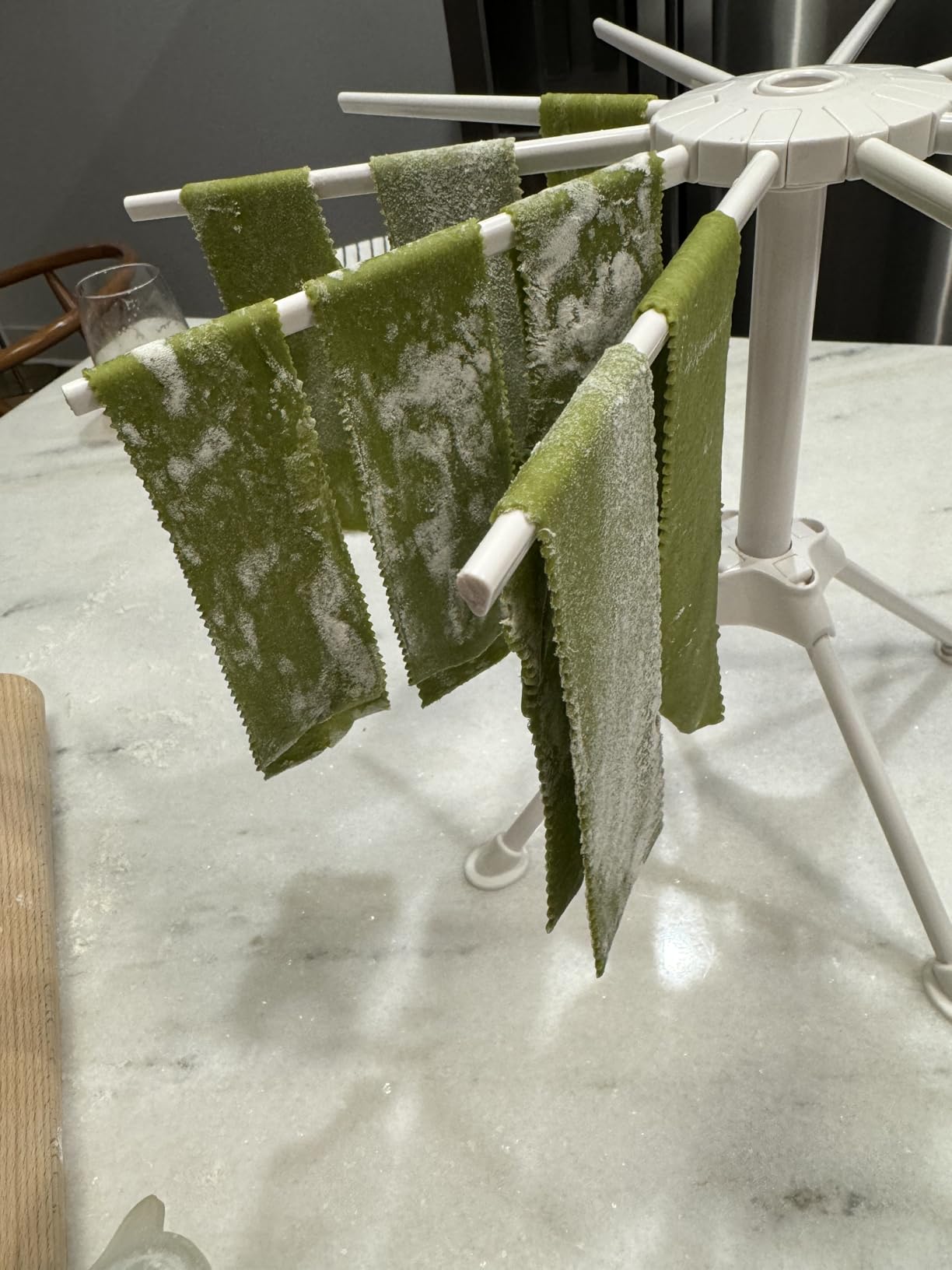 Ourokhome Collapsible Pasta Drying Rack, Plastic Foldable Homemade Fresh Spaghetti Stand Dryer Noodle Hanger for Kitchen with 10 Arms, Stable, Easy Storage, Quickly Set Up (Yellow) customer photo 1