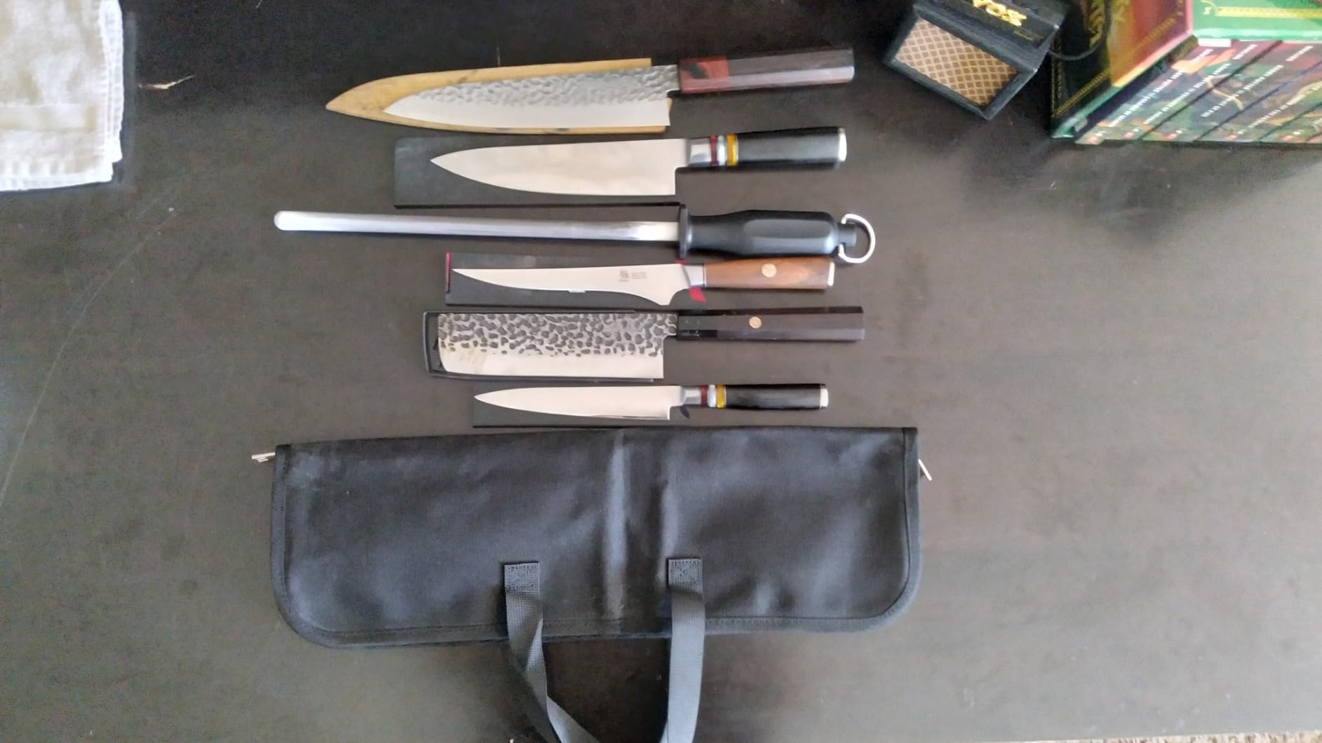 Knife Roll,Heavy Duty Knife Bag,Waxed Canvas knife Case with 4 Slots for Knives & Kitchen Tools,Chef Knife Bag with Handle.Portable Knife Roll Bag for Stroage Home Traveling Camping.Case Knives Pouch customer photo 2