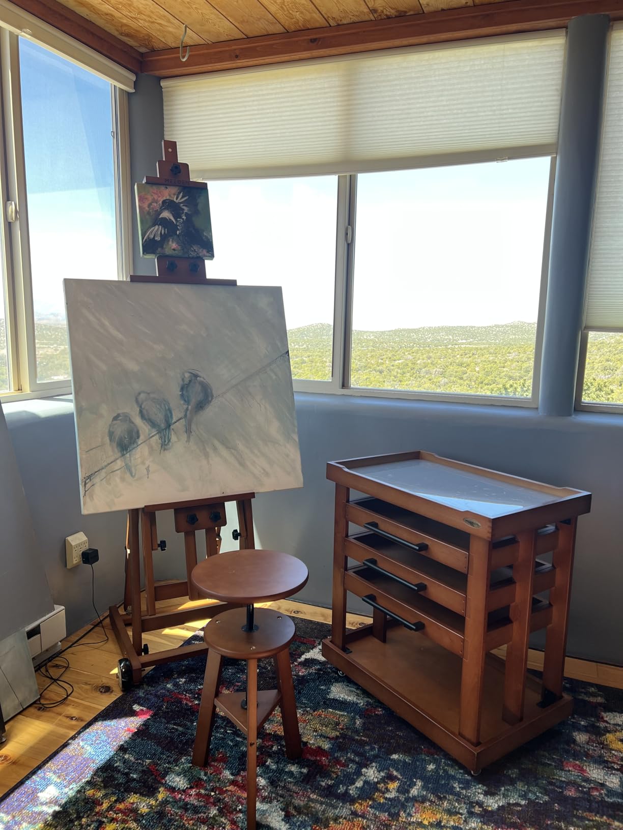 MEEDEN Versatile Studio H-Frame Easel - All Media Adjustable Beech Wood Studio Easel, Painting Floor Easel Stand, Movable and Tilting Flat Available, Holds Canvas Art up to 77