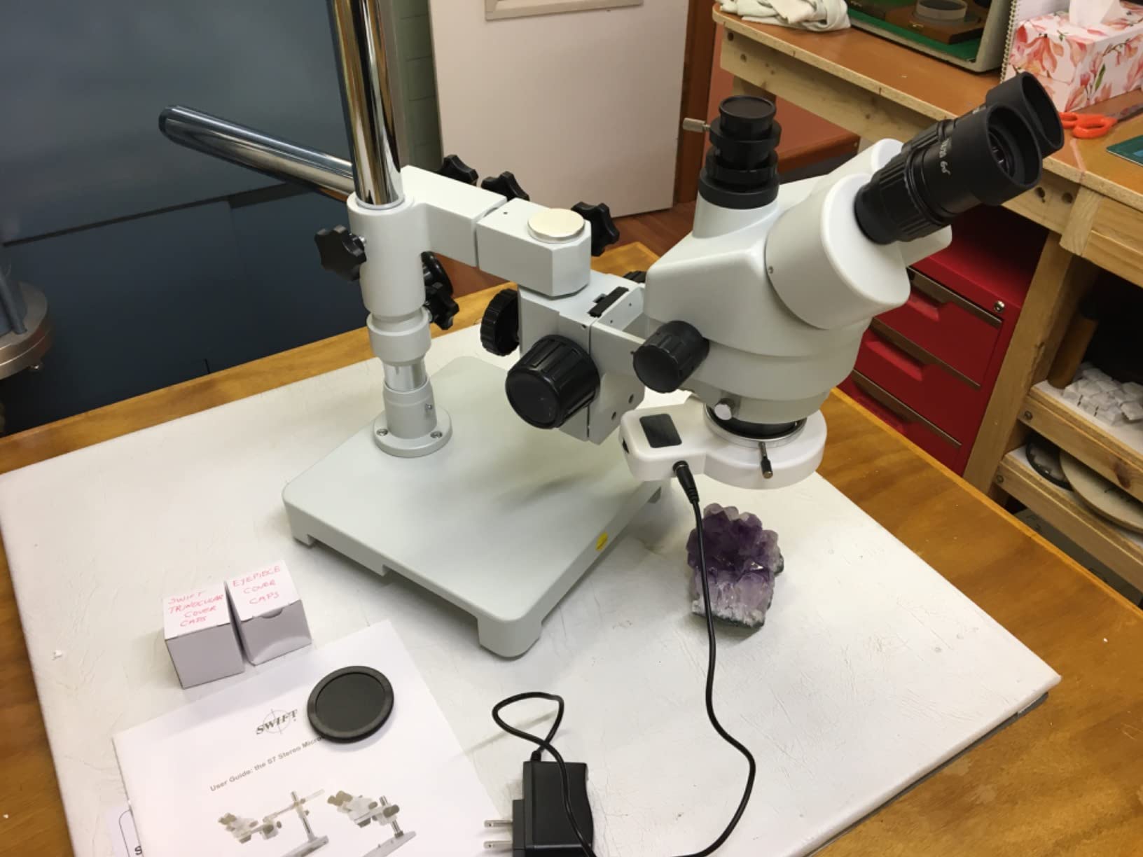 SWIFT S7 7X-45X Trinocular Stereo Microscope with Wide-Field 10X Eyepieces,0.7X-4.5X Zoom Objective Lens, Single-Arm Boom Stand, and 56-Bulb LED Ring Light customer photo 1