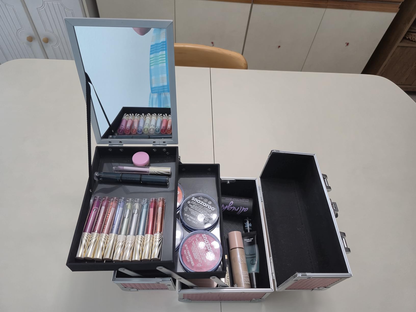 Joligrace Makeup Case Organizer Makeup Box Cosmetic Train Case with Mirror | Cosmetic Box Portable Makeup Box Organizer 2 Trays Makeup Storage with Locking for Makeup Artist Nail Tech Kits Mermaid Pink customer photo 1