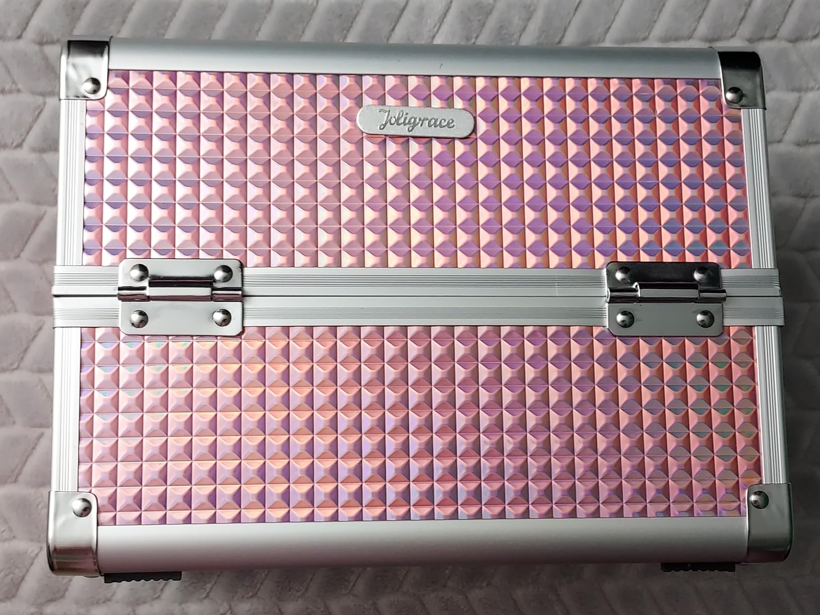 Joligrace Makeup Case Organizer Makeup Box Cosmetic Train Case with Mirror | Cosmetic Box Portable Makeup Box Organizer 2 Trays Makeup Storage with Locking for Makeup Artist Nail Tech Kits Mermaid Pink customer photo 2