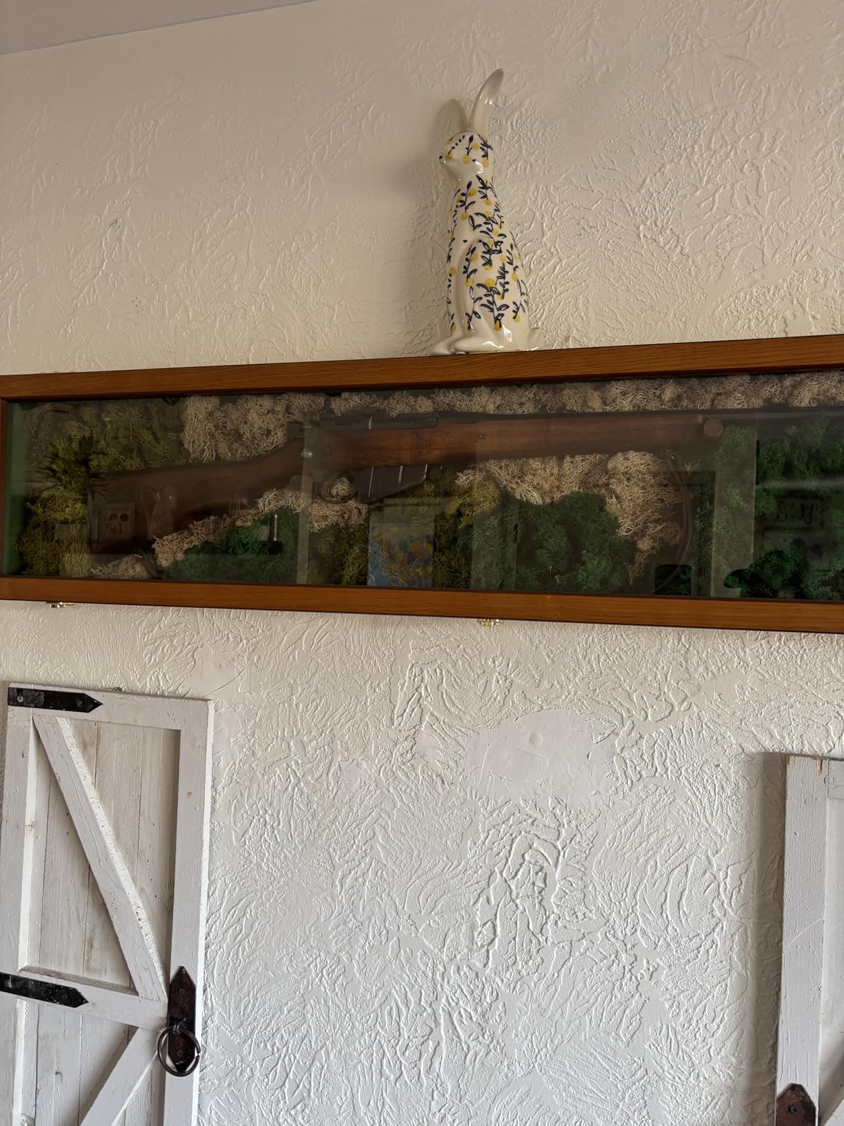 Gun Display Case with Lock, Wood Glass Top Rifle Sword Storage Holder Lockable Box Oak customer photo 1