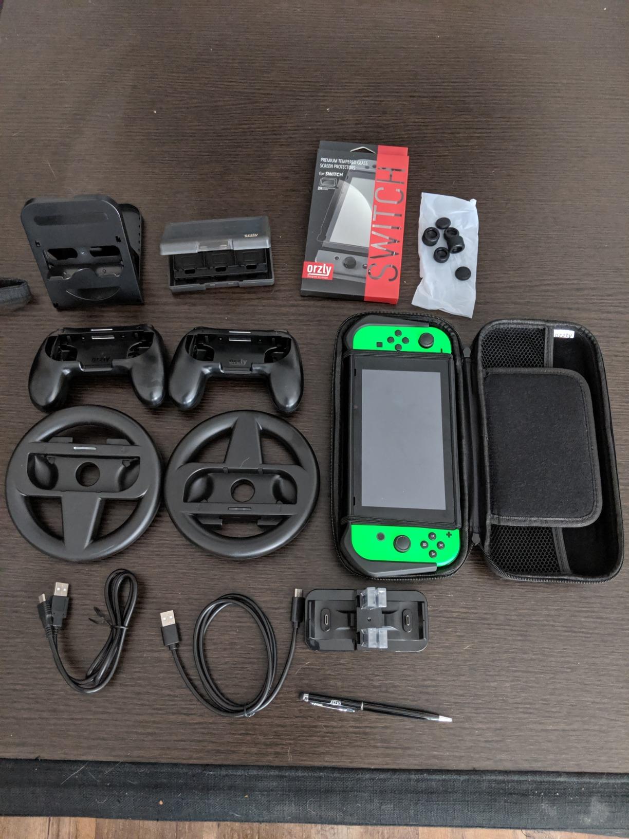 Orzly Accessory Bundle Kit designed for Nintendo switch Accessories Geeks and Oled console users Case and Screen protector, Joycon grips and Wheels for enhanced games play and more - Jet black customer photo 2