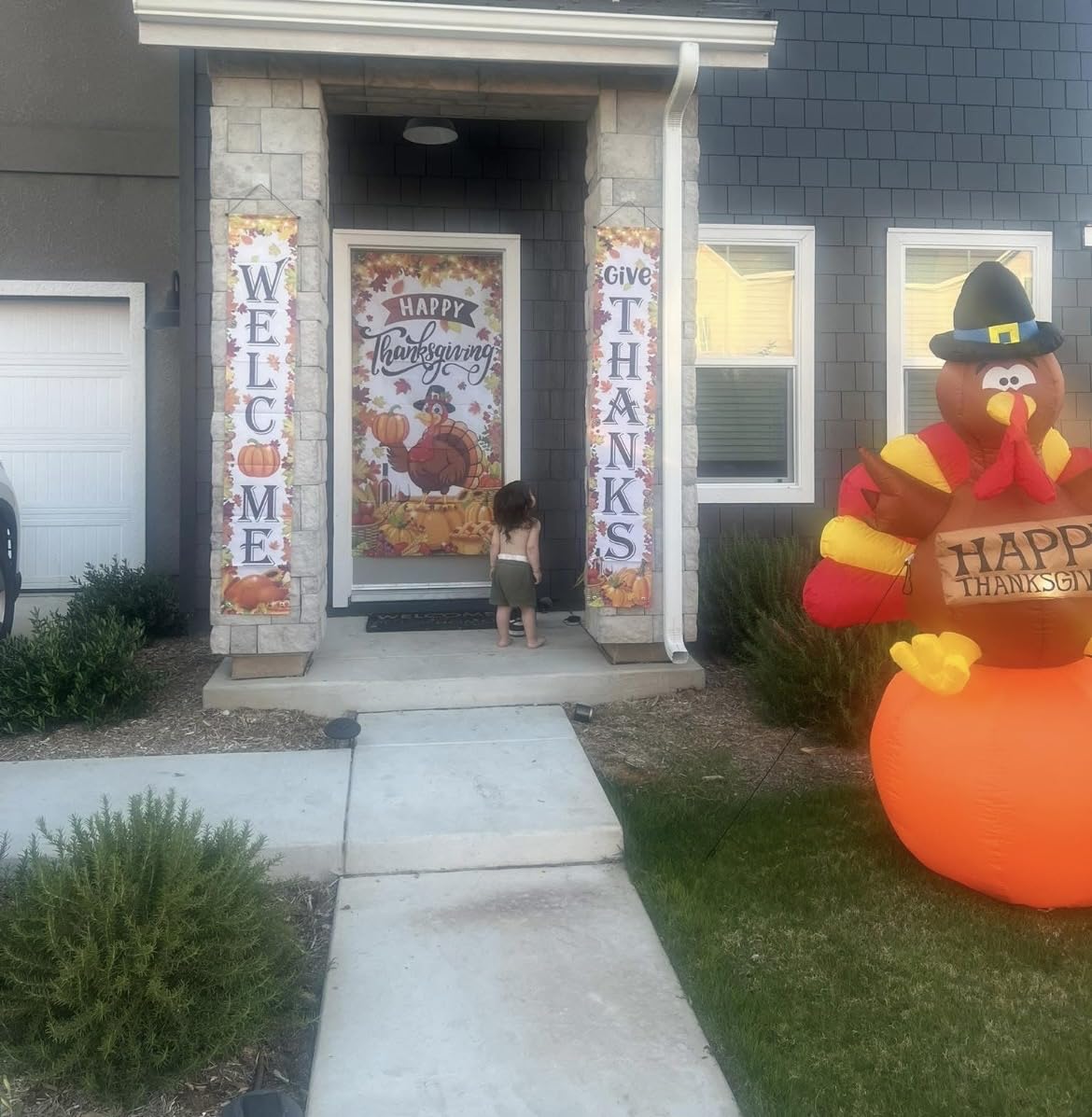 GOOSH 6 FT Thanksgiving Inflatables Turkey Outdoor Decorations Blow Up Yard Turkey on Pumpkin with Turkey Baby with Built-in LEDs for Indoor Party Garden Lawn Decor customer photo 1