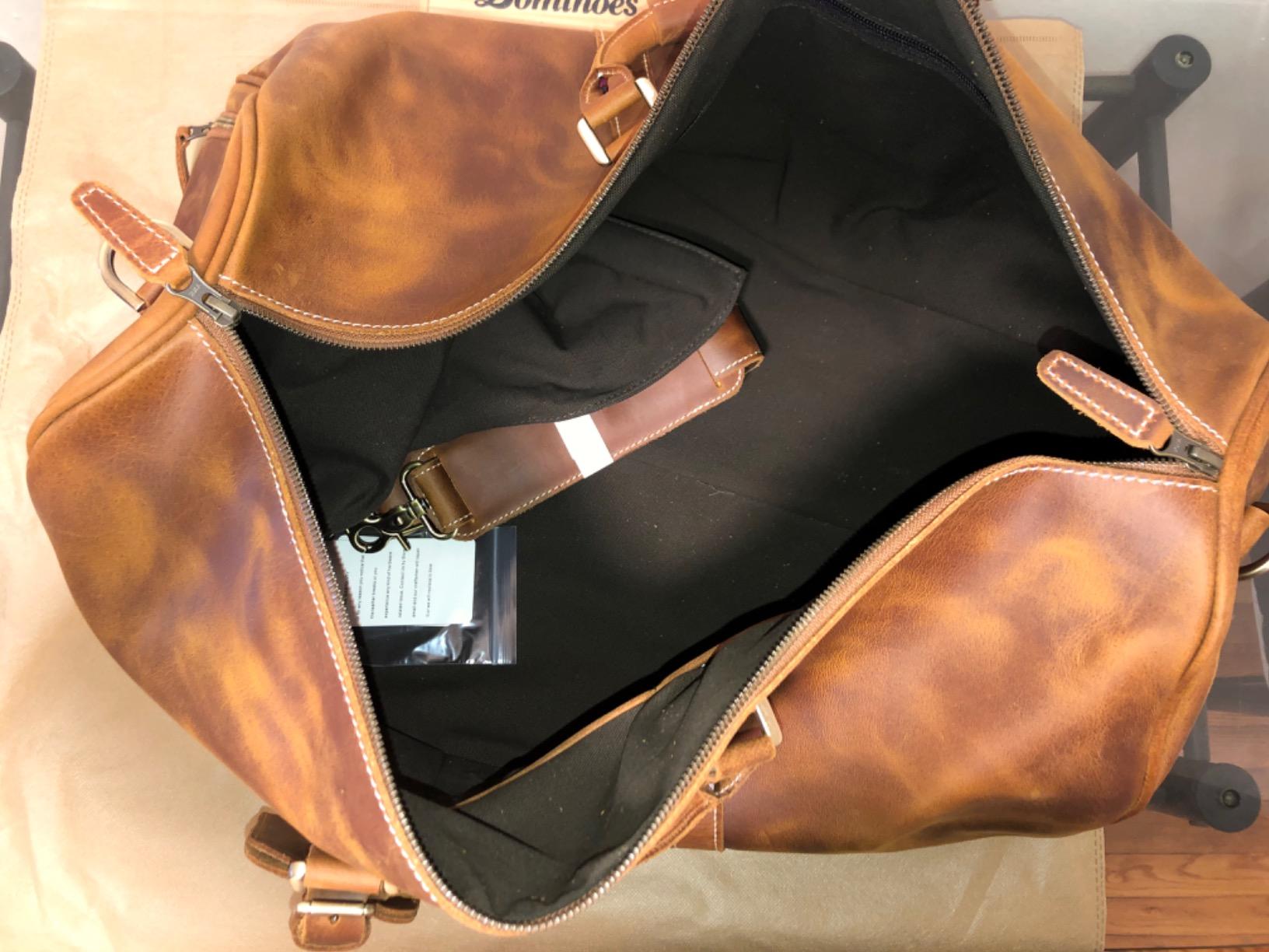 Leather Travel Duffel Bag, Mens Classic Gift Leather Weekend Bag Overnight Full Grain Retro Sport Gym Carry on Luggage YKK Zipper (Brown) customer photo 1