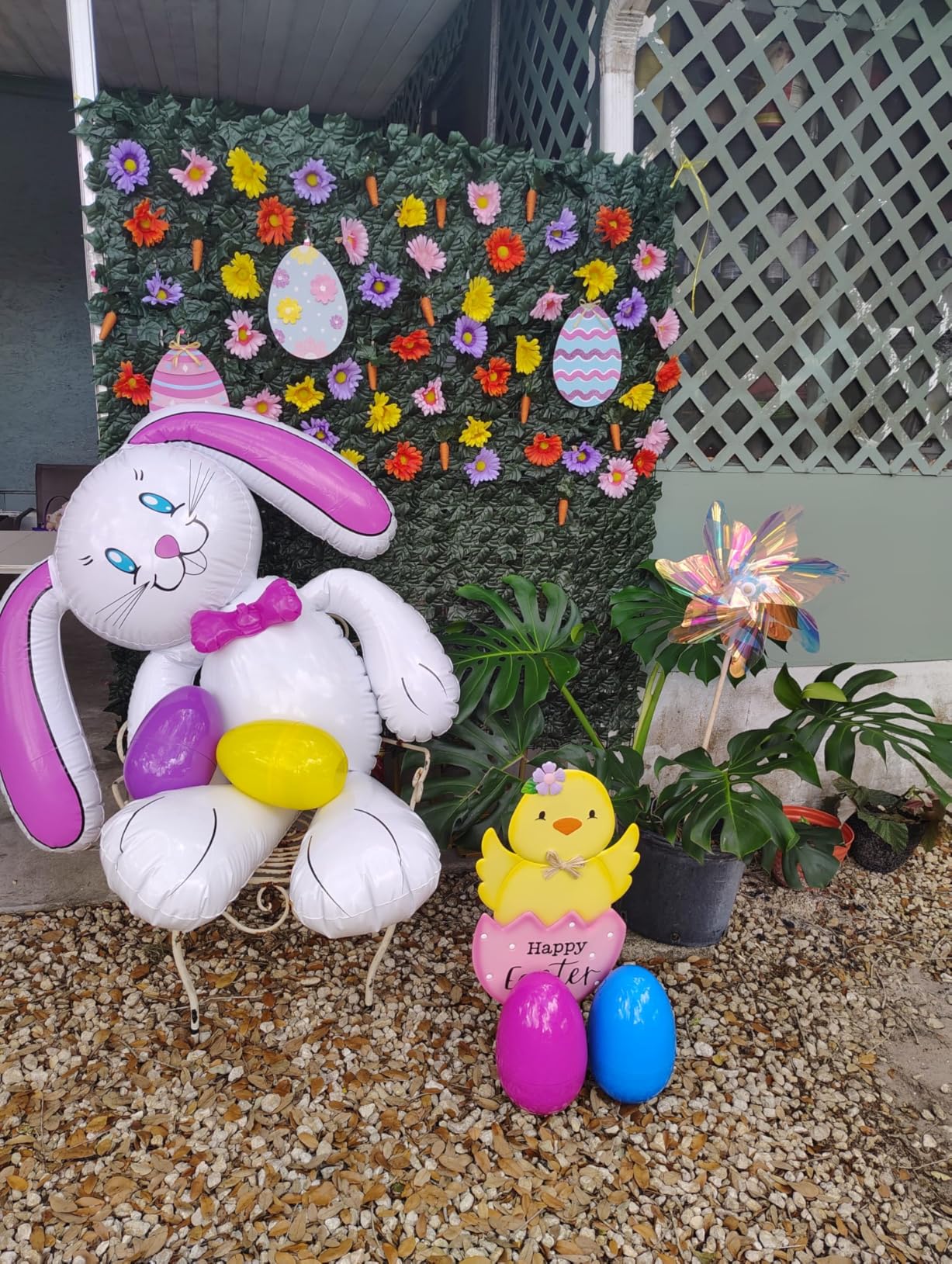 Fun Express Giant Inflatable Easter Bunny Outdoor Decorations - 62 Inch Tall White Vinyl Rabbit for Spring Holiday Yard Decor | Perfect for Easter Party Photo Props & Lawn Display customer photo 1