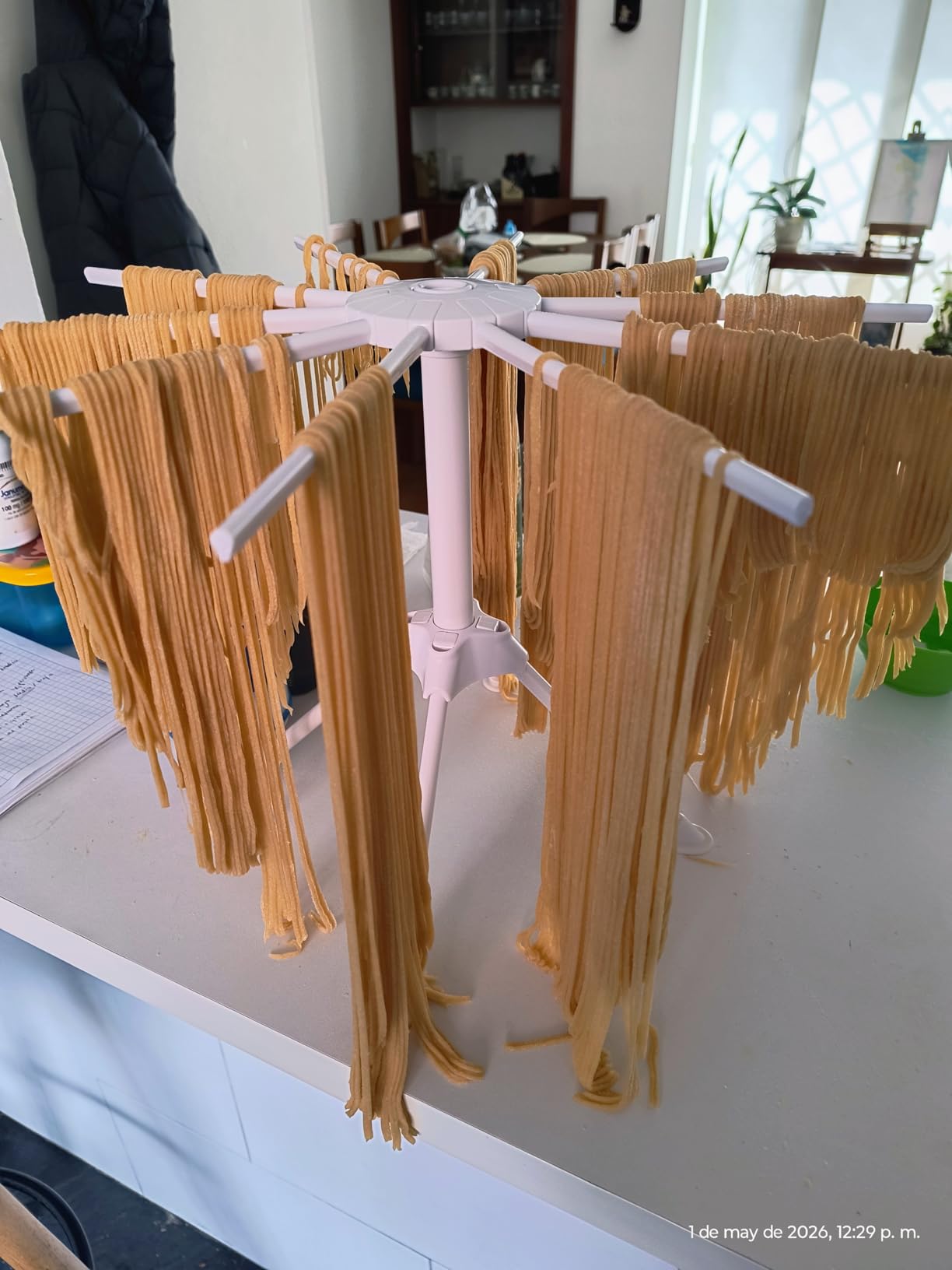 Cambom Collapsible Pasta Drying Rack - Spaghetti Noodle Drying Rack with 10 Bar Handles White customer photo 1