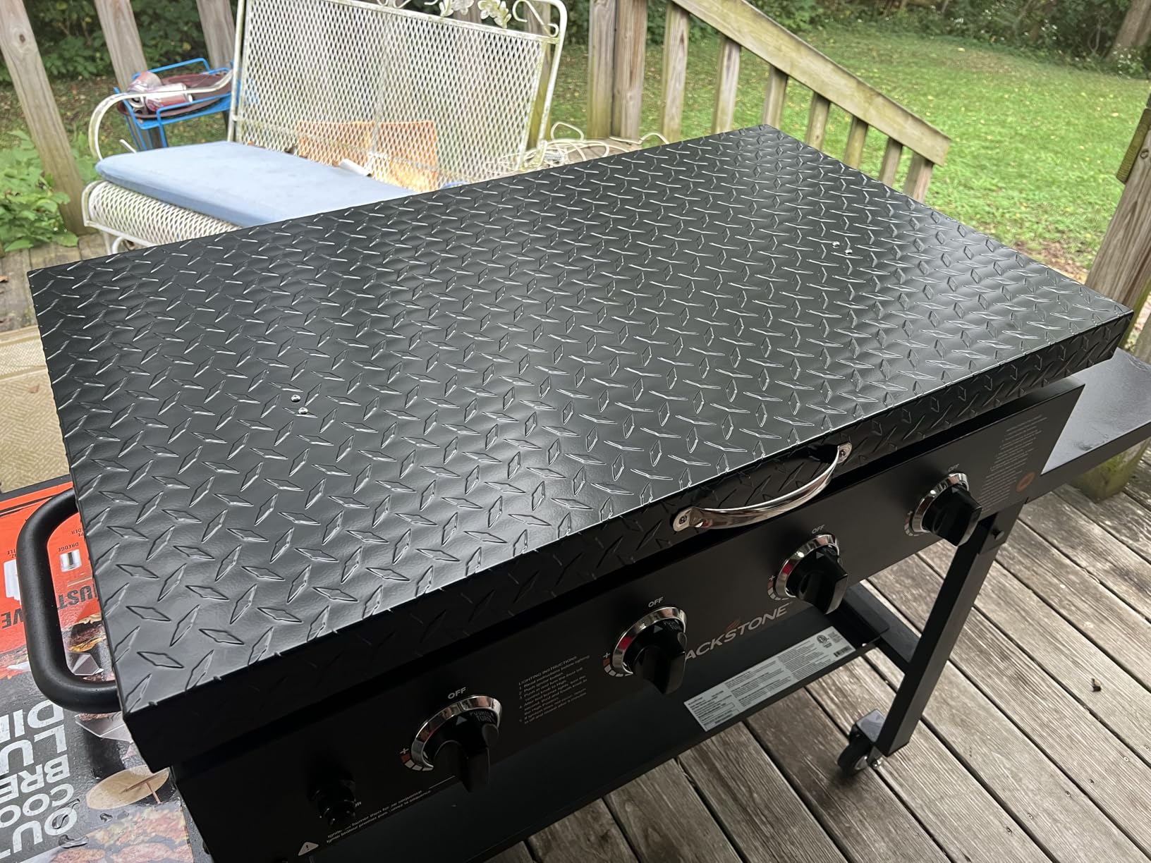 Flybold Blackstone Griddle Cover 36 inch - Waterproof Diamond Plated Design - Aluminum Hard Top Lid - Stainless Steel Handle - Fits Blackstone 36