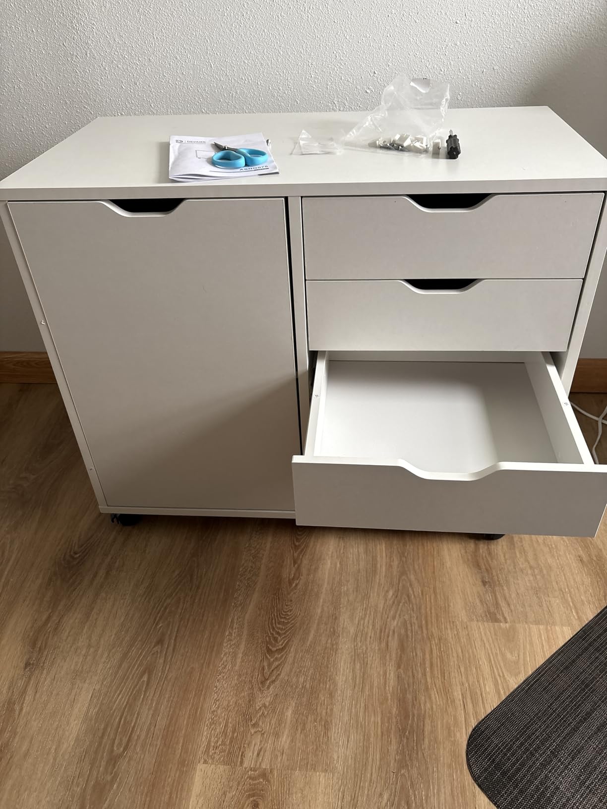 DEVAISE 5-Drawer Wood Drawer Cabinet, Office Storage Cabinet, White | Craft Storage Cabinet, Under Desk Drawer, Rolling Cart Furniture, Adjustable Shelf & Wheels, Printer Stand, Home Office customer photo 1