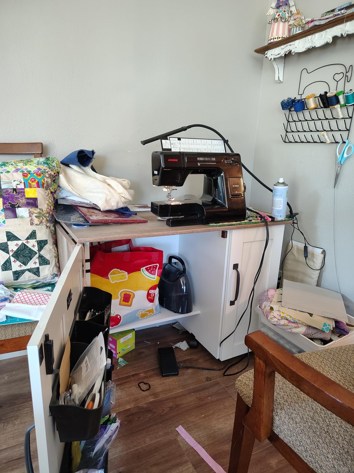 Sauder Craft Cart Storage Cabinet, Rolling Sewing Table with Expandable Top, Mystic Oak customer photo 1