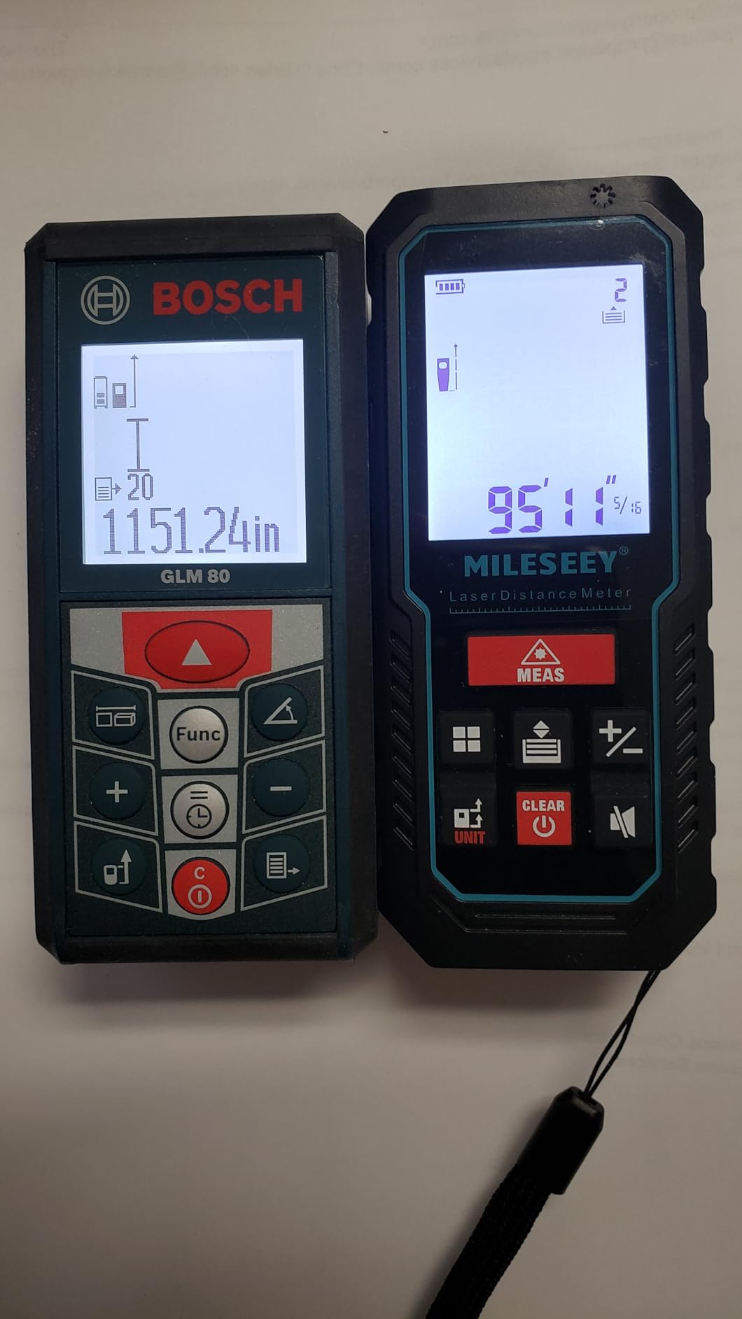 MILESEEY Laser Measure, 229ft Laser Measuring Tool with Angle Sensor, 2mm Accuracy, Distance/Area/Volume/Pythagorean Measurement, 2 LCD Backlit, Ft/In/Ft+In/M Unit Switching, Battery Included customer photo 2