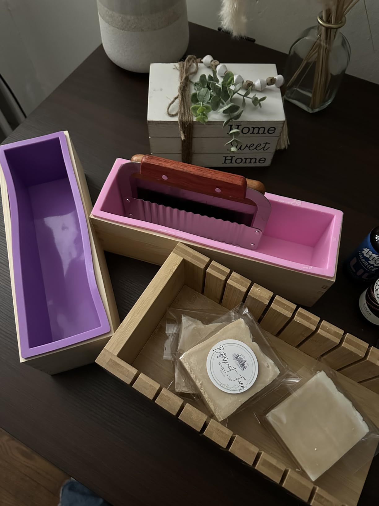 2 PCS Silicone soap molds Making Kit soap loaf bar Making molds (44oz Purple Pink Silicone) for Adults - Stainless Steel Wavy & Straight Slicer customer photo 2