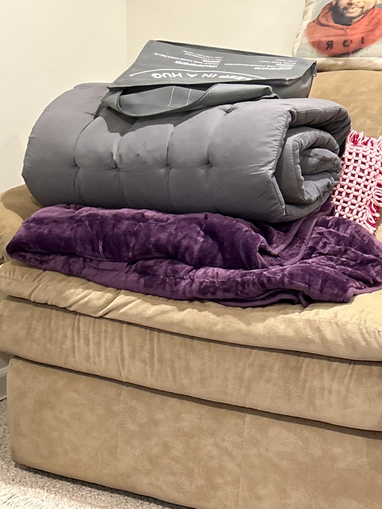 Uttermara Weighted Blankets for Adults Queen Size, 15lbs 60x80 inches Blanket with Soft Warm Plush Sherpa Fleece, Washable Thick Heavy Throw for Sleeping and Calming, Grey customer photo 1