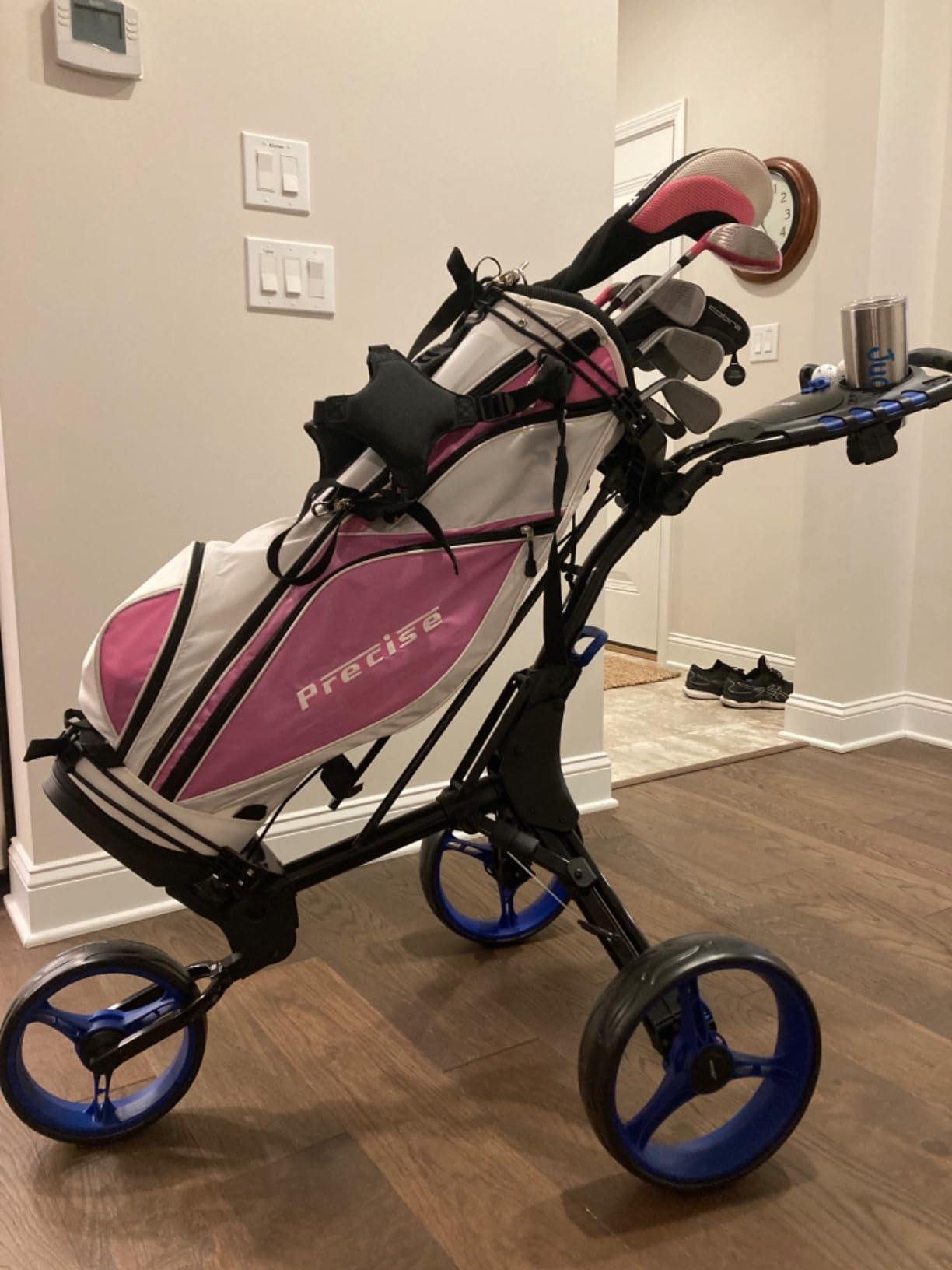 SereneLife 3-Wheel Golf Push Cart - Foldable, Adjustable Handle, Brake | Deluxe Golf Cart With Scorecard, Cup, Cooler & Umbrella Holders, Aluminum Frame And EZ-Fold Design customer photo 1