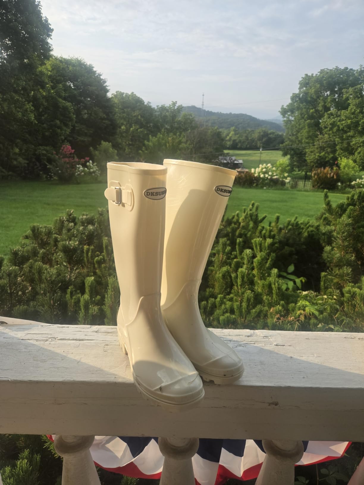 DKSUKO Women's Tall Waterproof Rain Boots Rubber Garden Boots with Buckle customer photo 2