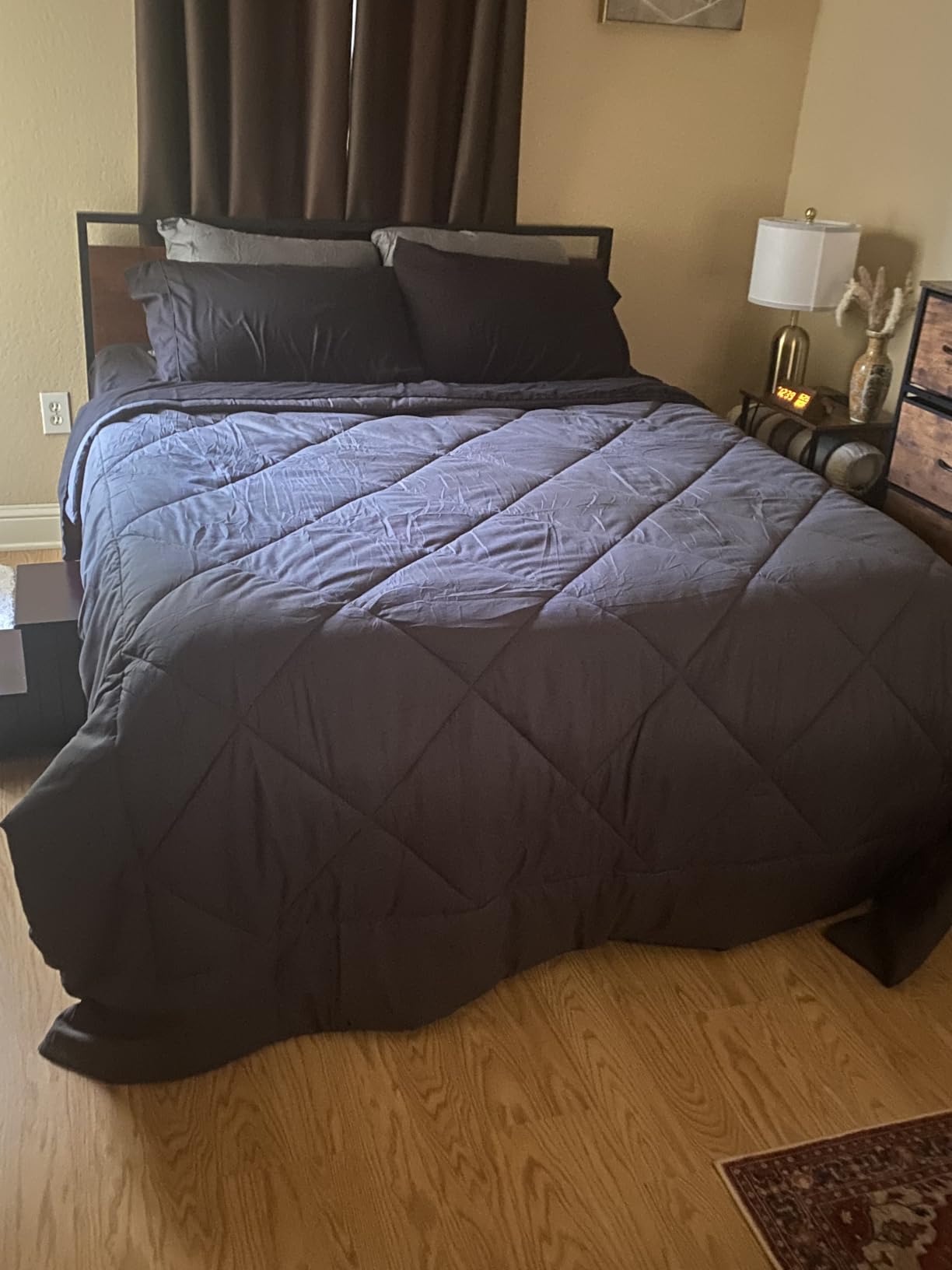 CozyLux Queen Comforter Set with Sheets Dark Grey - 7 Pieces Bed in a Bag | OEKO-TEX Certified, All Season, 240GSM Down-Alternative Comforter, Sheets, Pillowcases & Shams, 14