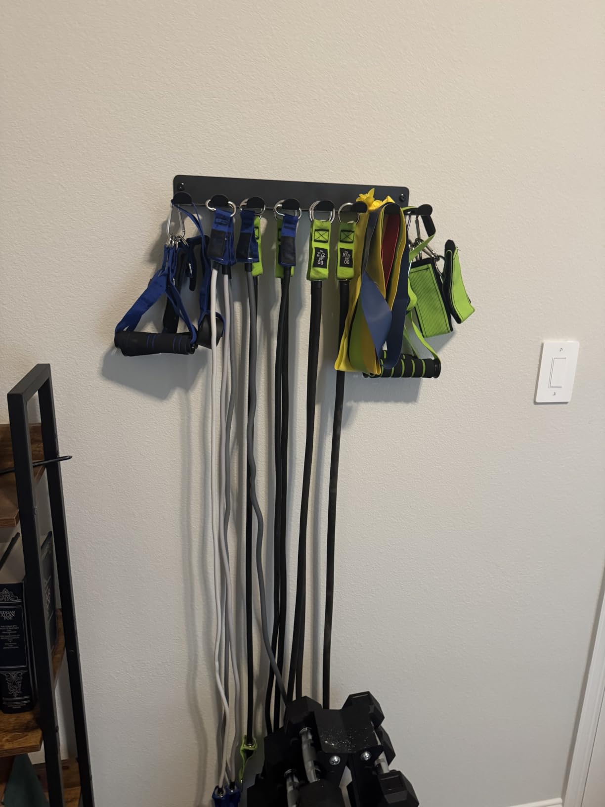 Multi-Purpose Gym Equipment Storage Rack Resistance Bands Storage Hanger Barbell Rack Heavy Duty Gym Rack for Exercise Bands, Lifting Belts and Jump Ropes customer photo 1