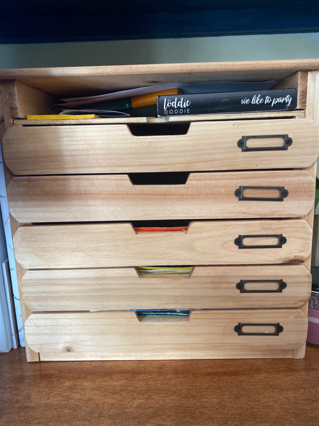 5 Flat Drawer Organizer for Home or Office Desk - Wooden Chest of Drawers - File Organizer with Drawers & 1 Paper Tray Slot - Desk Organizer w/ Storage Drawers & Label Holders - Wood File Box customer photo 1