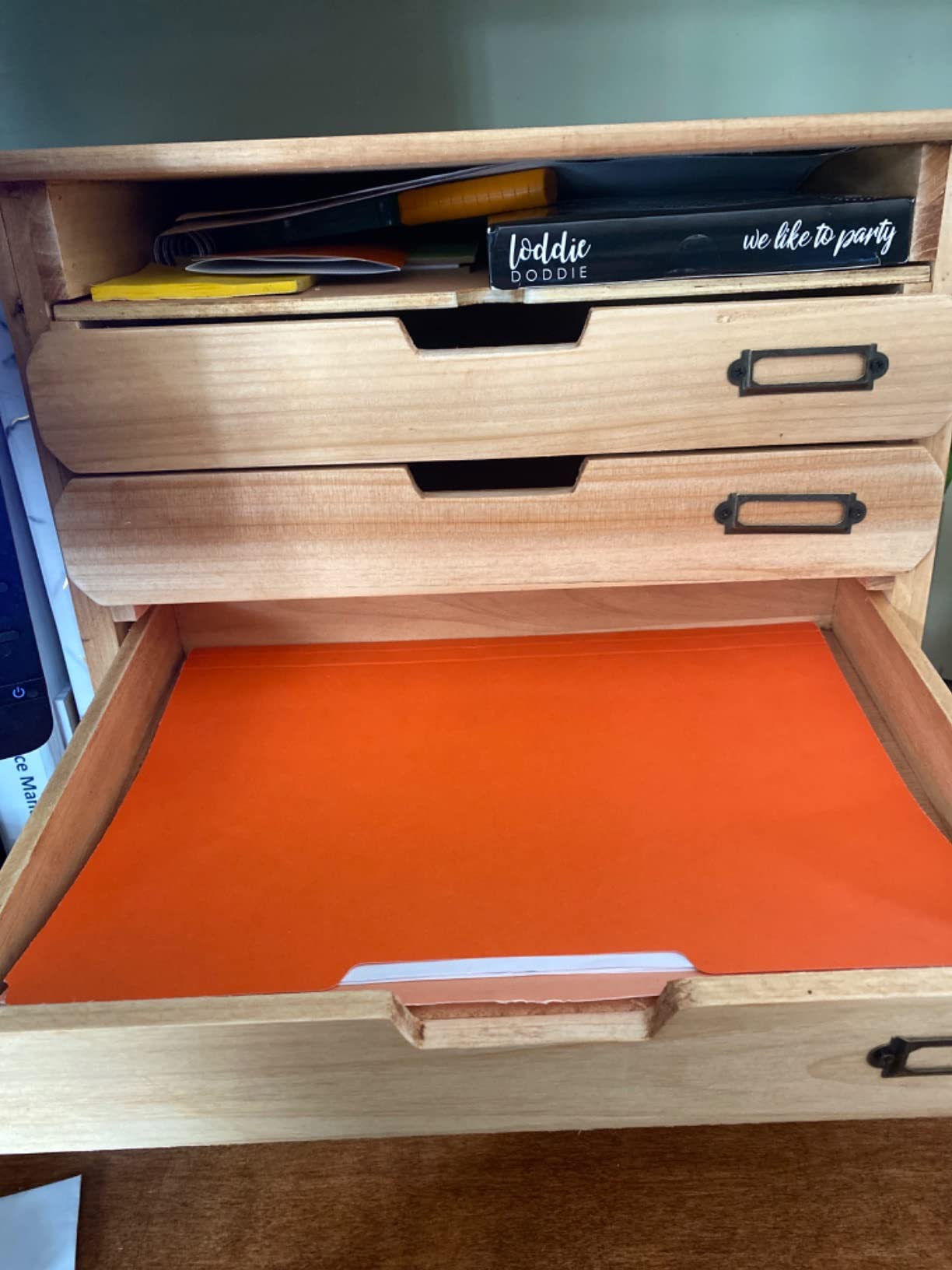 5 Flat Drawer Organizer for Home or Office Desk - Wooden Chest of Drawers - File Organizer with Drawers & 1 Paper Tray Slot - Desk Organizer w/ Storage Drawers & Label Holders - Wood File Box customer photo 2