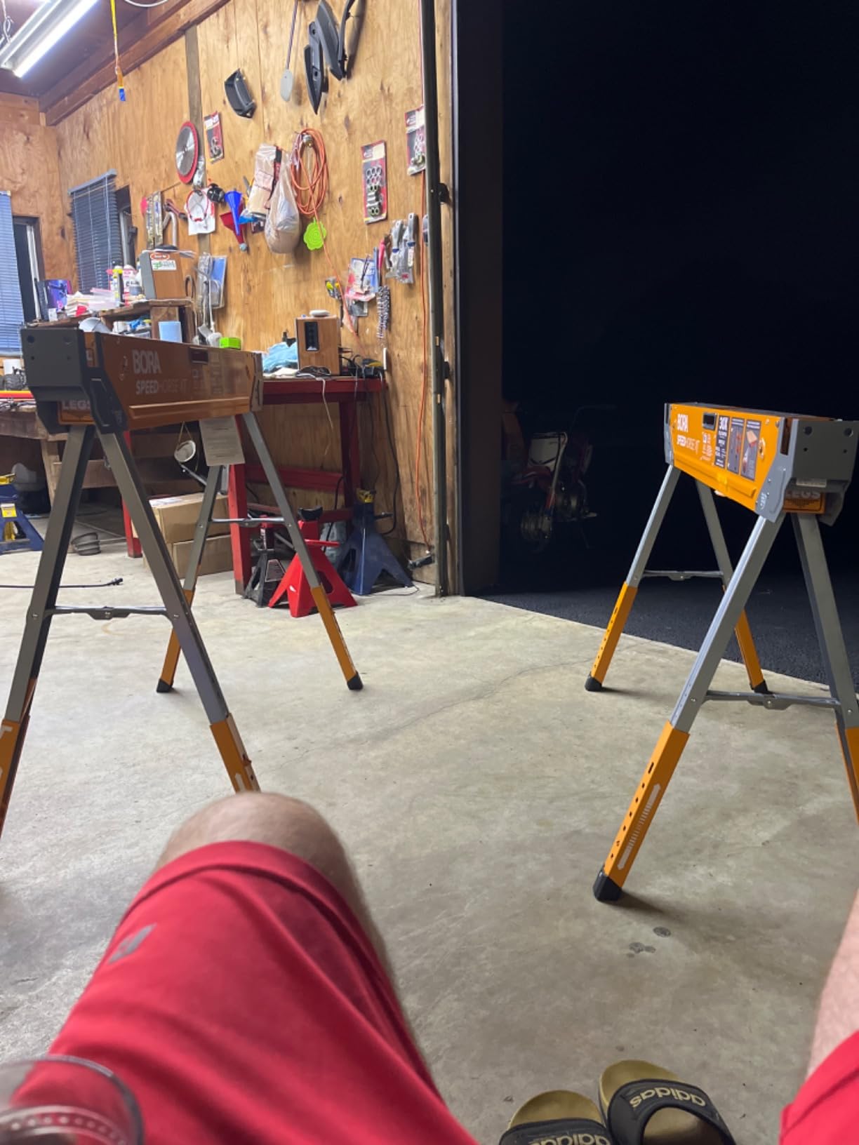 Bora Portamate Speedhorse XT Sawhorse Pair- Two pack, 30-36 inch height adjustable Legs, Metal Top for 2x4, Heavy Duty Pro Bench Saw Horse for Contractors, Carpenters - PM-4550T,Orange customer photo 1