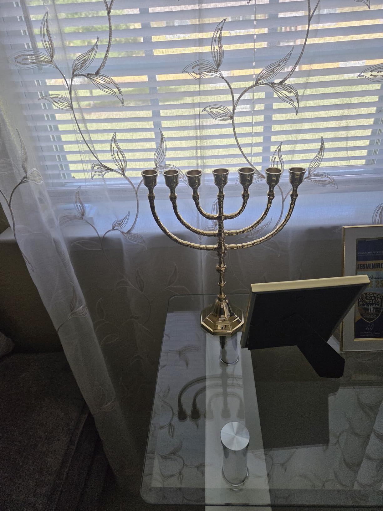 Menorah Modern Candle Holder 7 Arm Candle Branches Branch Gold Brass Pure Copper Menora - 12 Inches High customer photo 1