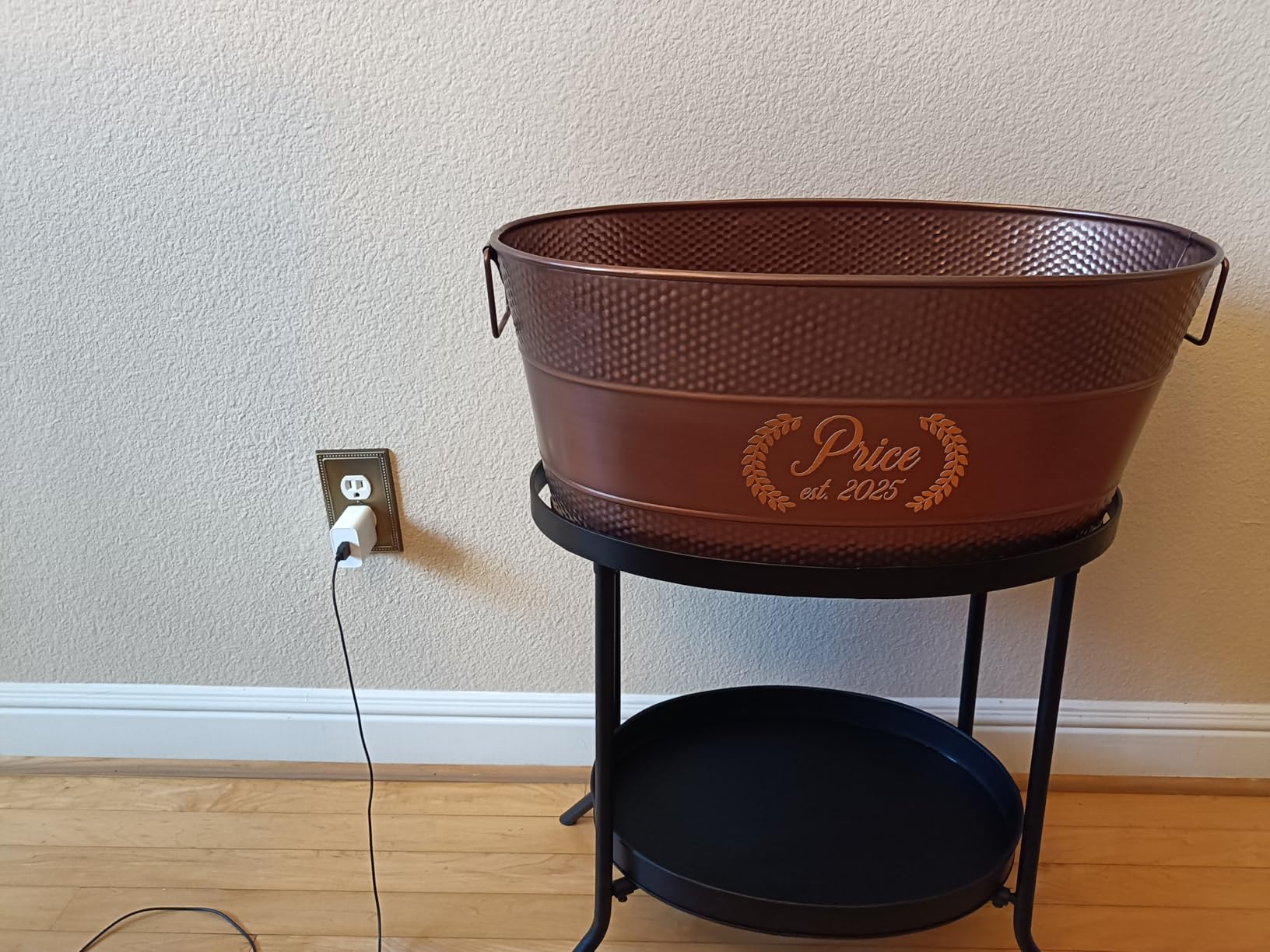 BREKX Personalized Aspen Hammered Copper-Finished Beverage Tub, Rust-Resistant and Leak-Proof Ice and Drink Bucket with Metal Stand, 25-Quart customer photo 1