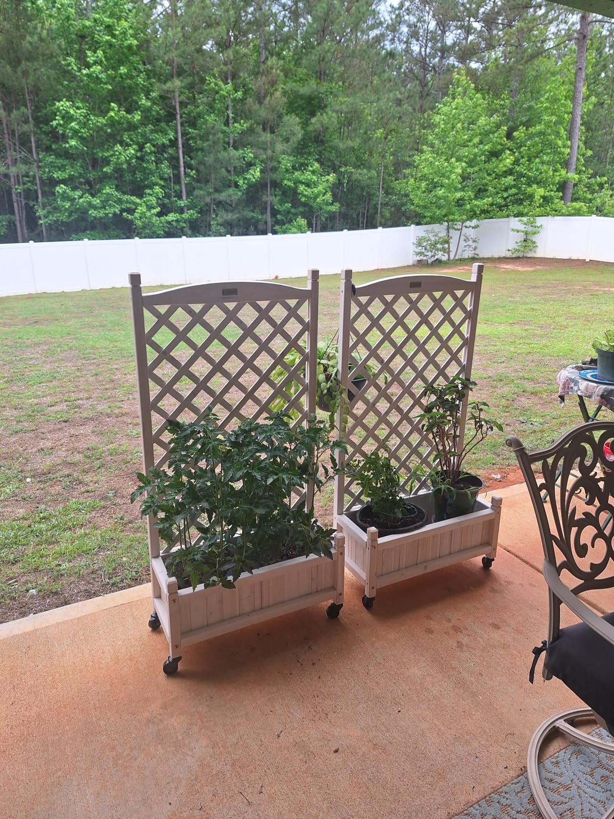 Best Choice Products Set of 2 48in Wood Planter Box & Diamond Lattice Trellis, Mobile Outdoor Raised Garden Bed for Climbing Plants w/Drainage Holes, Optional Wheels - Walnut customer photo 1