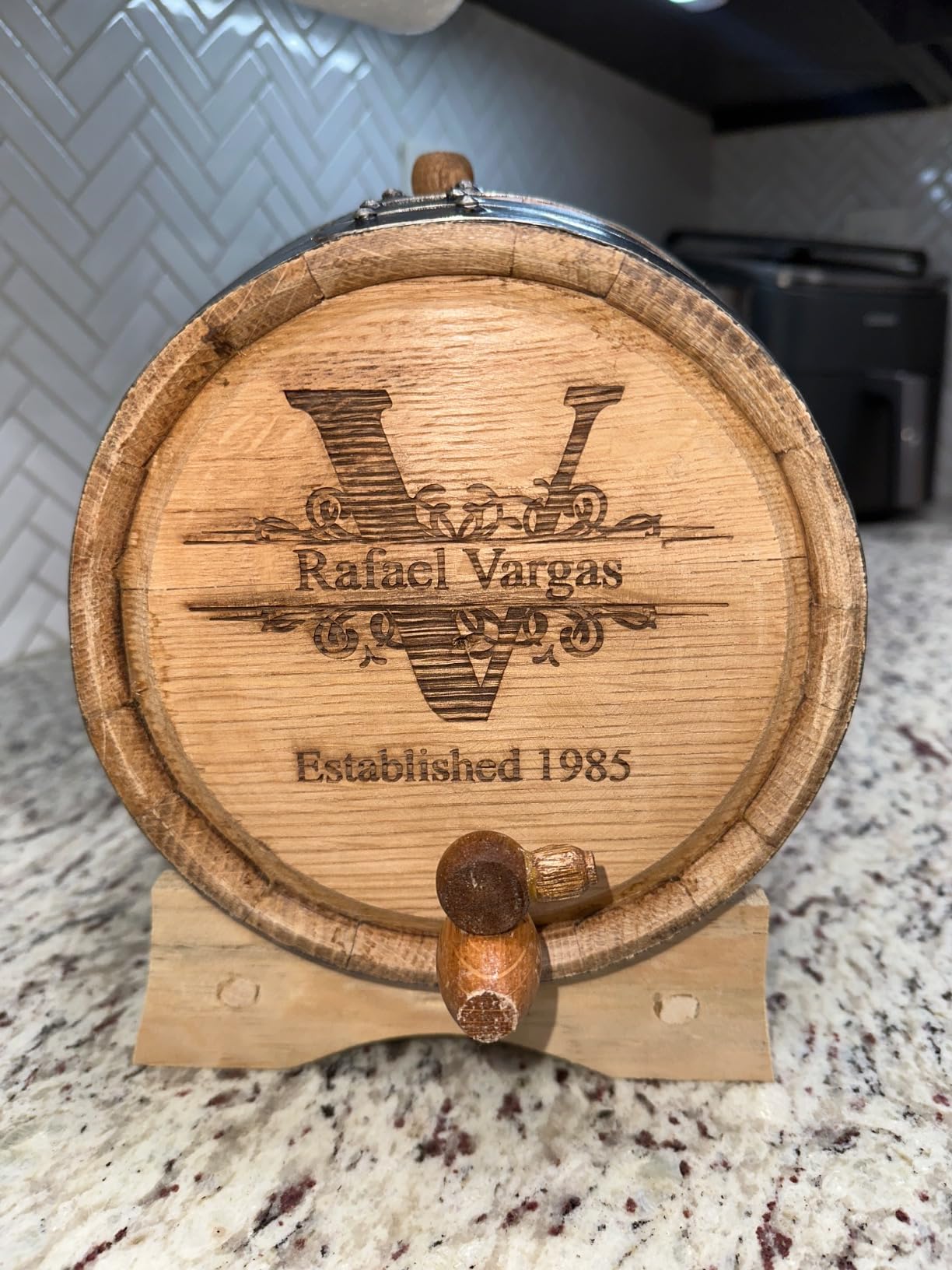Custom Engraved and Personalized Mini Oak Aging Barrel for Whiskey, Wine, Scotch, Bourbon - Complete Aging Kit for Home Brewer, Distiller, Wine Maker - Bourbon Barrel Gifts For Men - 5 liter customer photo 2