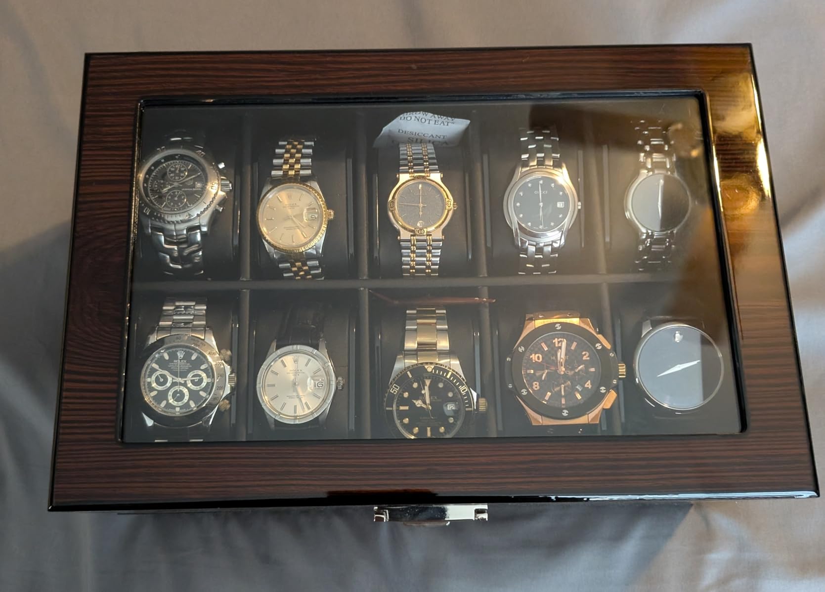 BEWISHOME High-End Watch Case, 20-Slot Watch Box Organizer Large Glass Lid | Watch Cases for Men with Removable Pillows, Wooden Watch Box, Synthetic Leather Interior, Watch Display Case Brown SSH04Y customer photo 2