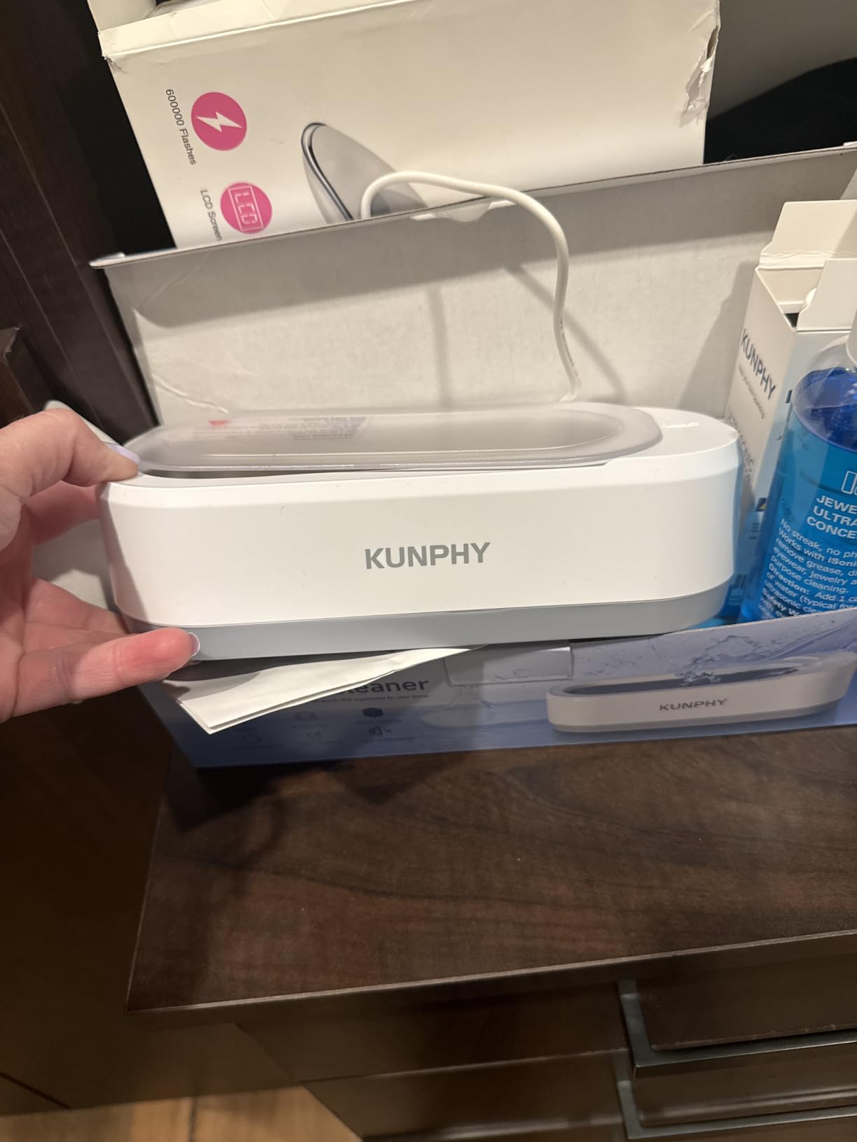 Jewelry Cleaner, KUNPHY 46kHz Ultrasonic Cleaner, White | One-Touch Control, 12 OZ Tank, Fits Rings, Glasses, Jewelry, Dentures customer photo 1