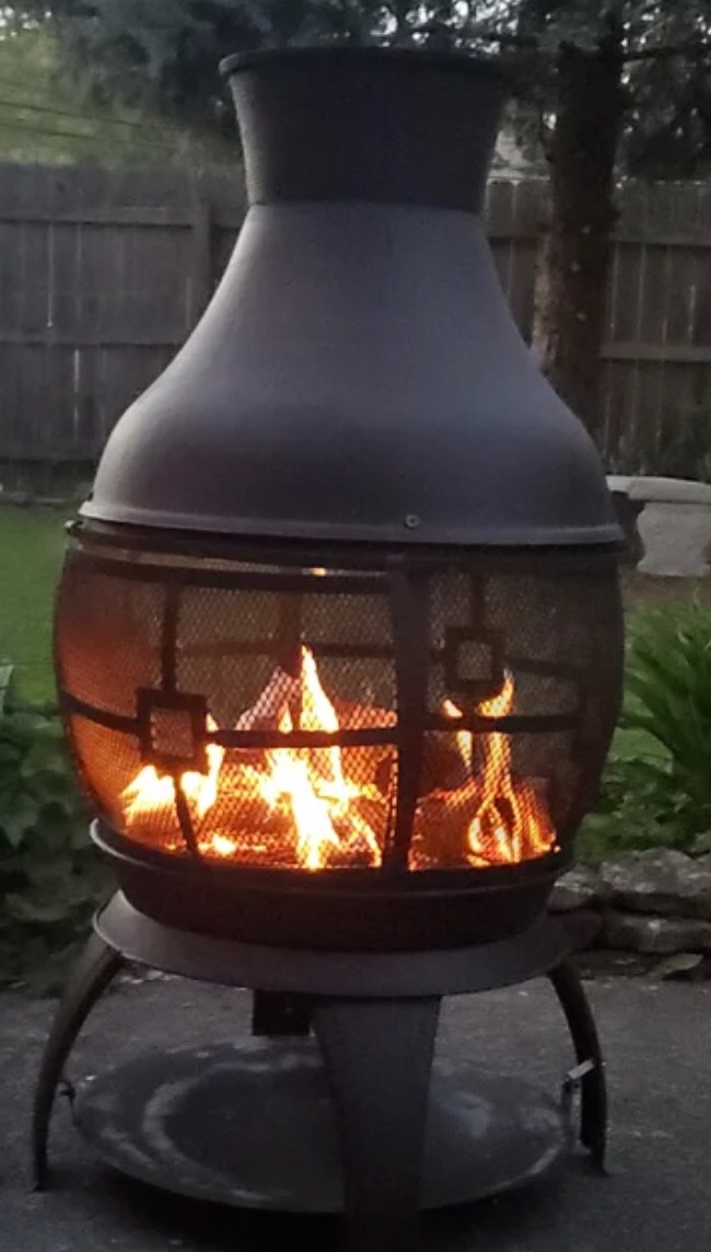 Giantex Wood Burning Chiminea, Heavy Duty Fireplace Chiminea for Patio | Wood Fire Pit w/ 2-piece Log Grate, Premium Rain Cap & Fire Poker, 360° Fire Retardant Mesh Cover, Ideal for Garden, Backyard customer photo 2