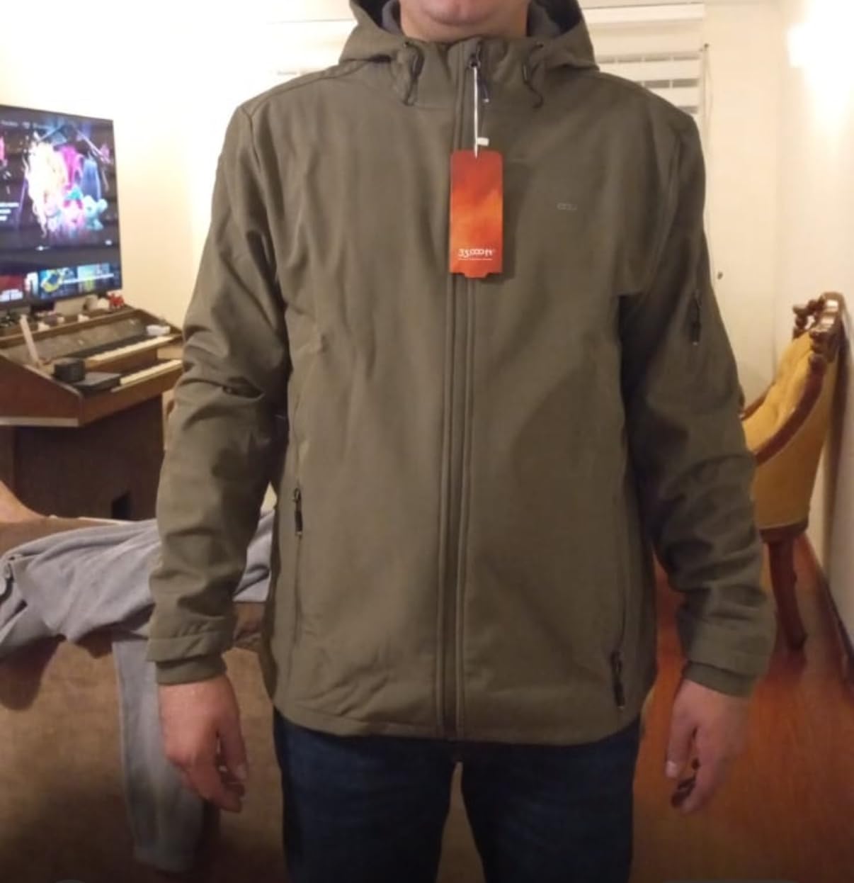 33,000ft Men's Hooded Softshell Jacket Waterproof Lightweight Insulated Fleece Lined Rain Shell Jacket customer photo 1