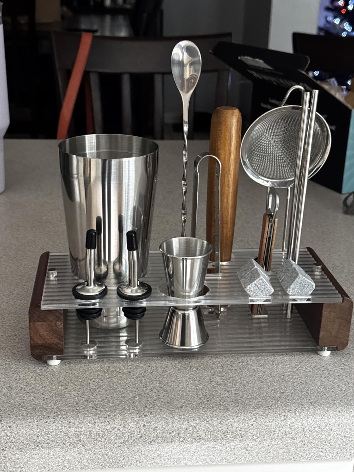 Mixology Bartender Kit with Stand - 15 Piece Bar Tool Set, Silver Bar Set Cocktail Shaker Set for Drink Mixing - Includes Martini Shaker, Jigger, Strainer, Bar Mixer Spoon, Tongs, Opener | Gift Idea customer photo 2