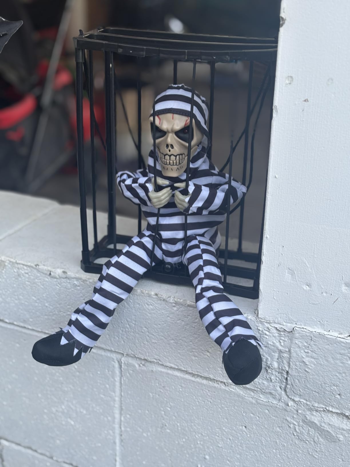 Animated Halloween Decorations with Infrared Sensor, Skull Prisoner | Screaming Sound Effects; Glowing Red Eye; Infrared-activated Scare Experience; Haunted House Atmosphere; Indoor & Outdoor Use customer photo 1