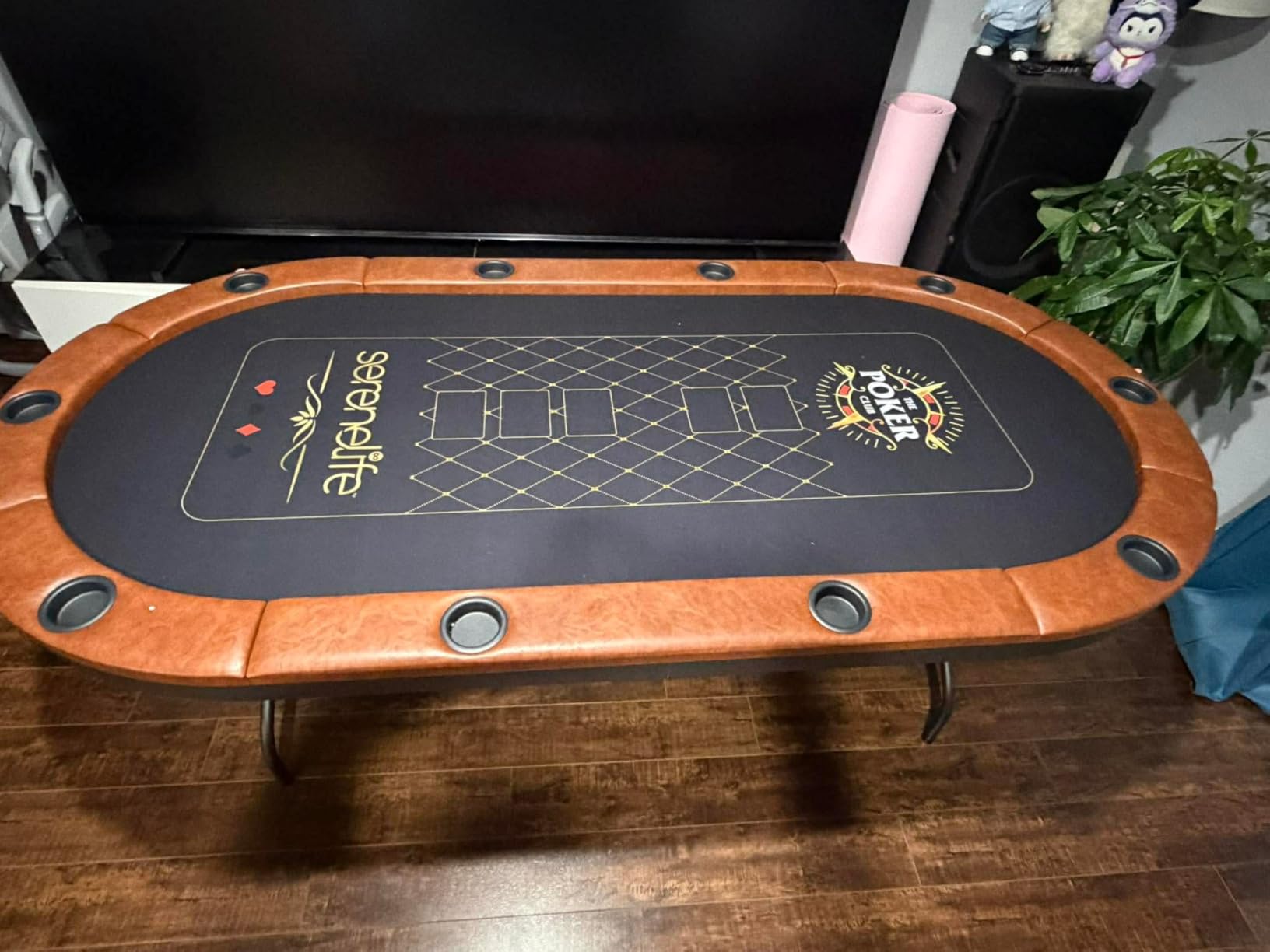 SereneLife 7ft Poker Table for 10 Players - Heavy Duty Oval Texas Holden Casino Table for Game Room, 25mm Reinforced Metal Legs, Durable Black PVC Rail, 10 Deep Cup Holders & Professional Layout customer photo 1