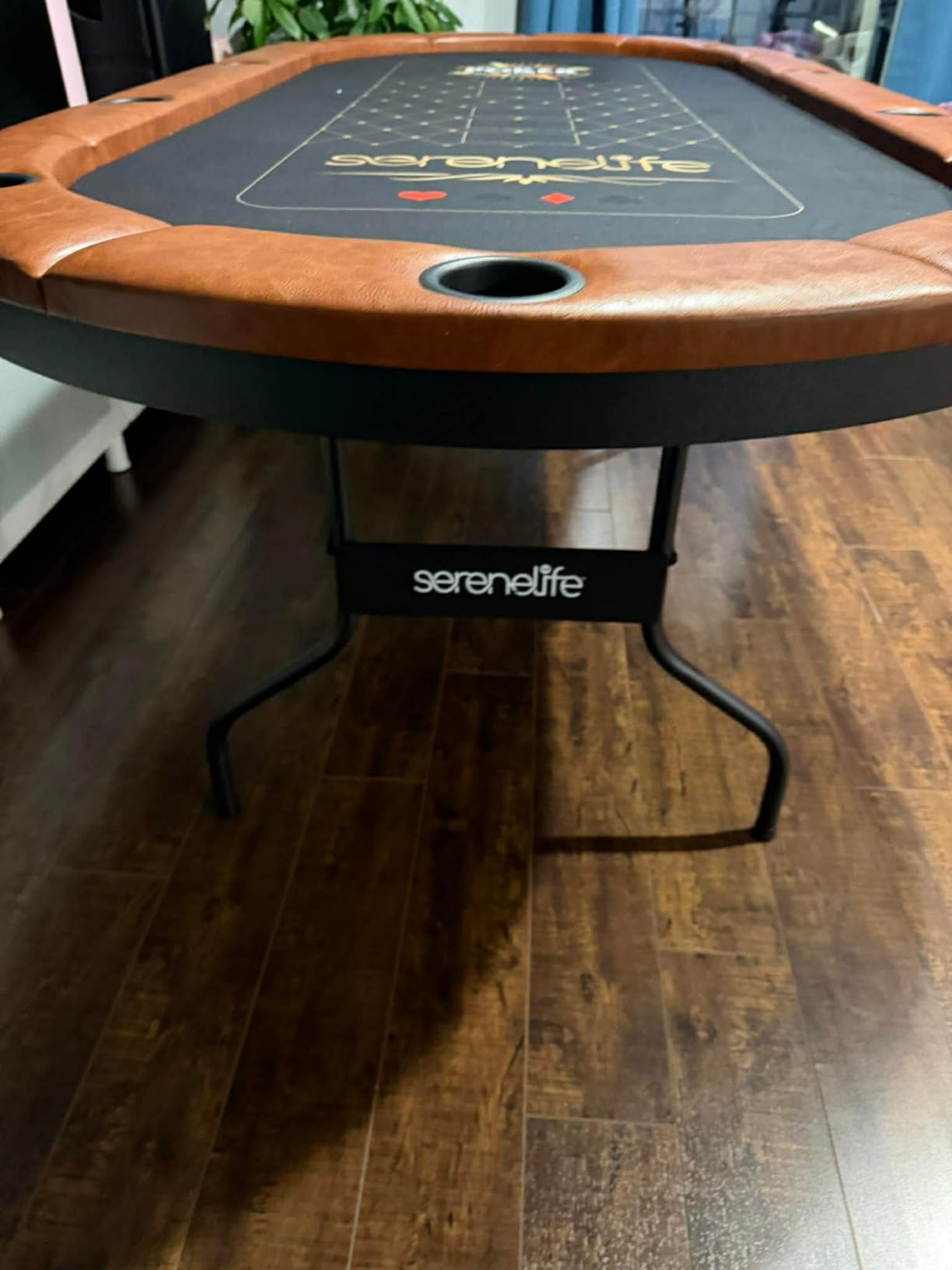 SereneLife 7ft Poker Table for 10 Players - Heavy Duty Oval Texas Holden Casino Table for Game Room, 25mm Reinforced Metal Legs, Durable Black PVC Rail, 10 Deep Cup Holders & Professional Layout customer photo 2