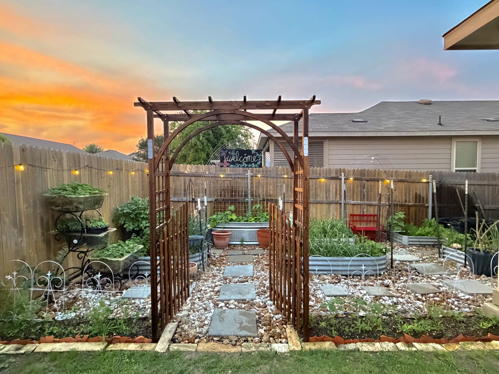 VINGLI 85in Wooden Arbor Garden Arch, Wedding Arch for Ceremony, Wood Trellis for Plant Climbing, Christmas Decor Pergola for Garden Backyard, Lawn customer photo 1