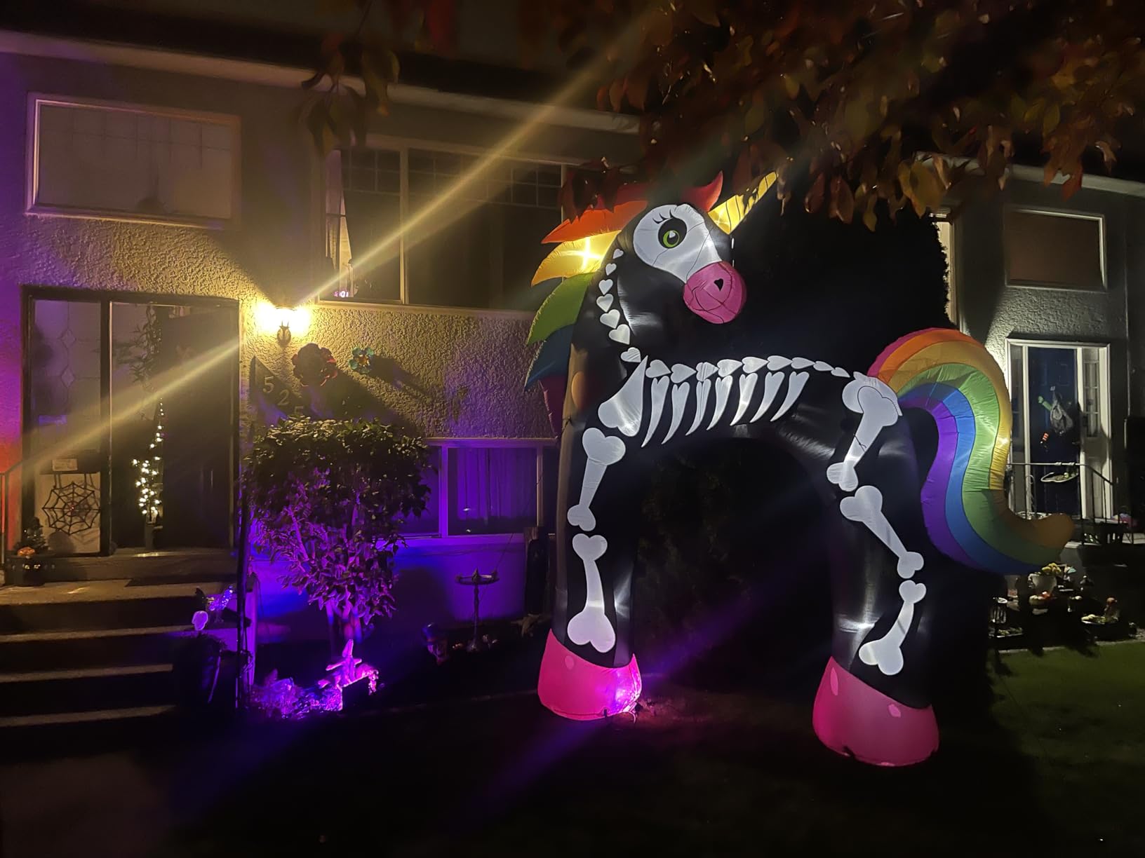 11FT Giant Halloween Inflatables Arch, Rainbow Skeleton Unicorn Decoration with Built-in 7 Bright LED Light customer photo 2