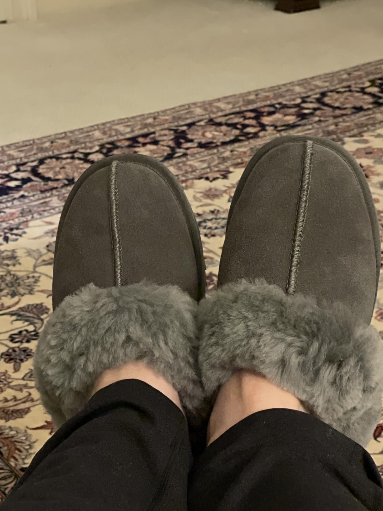 Women's Shearling Slippers Genuine Leather with Rubber Sole, Sheepskin Fuzzy Indoor Outdoor Shoes for Home customer photo 1