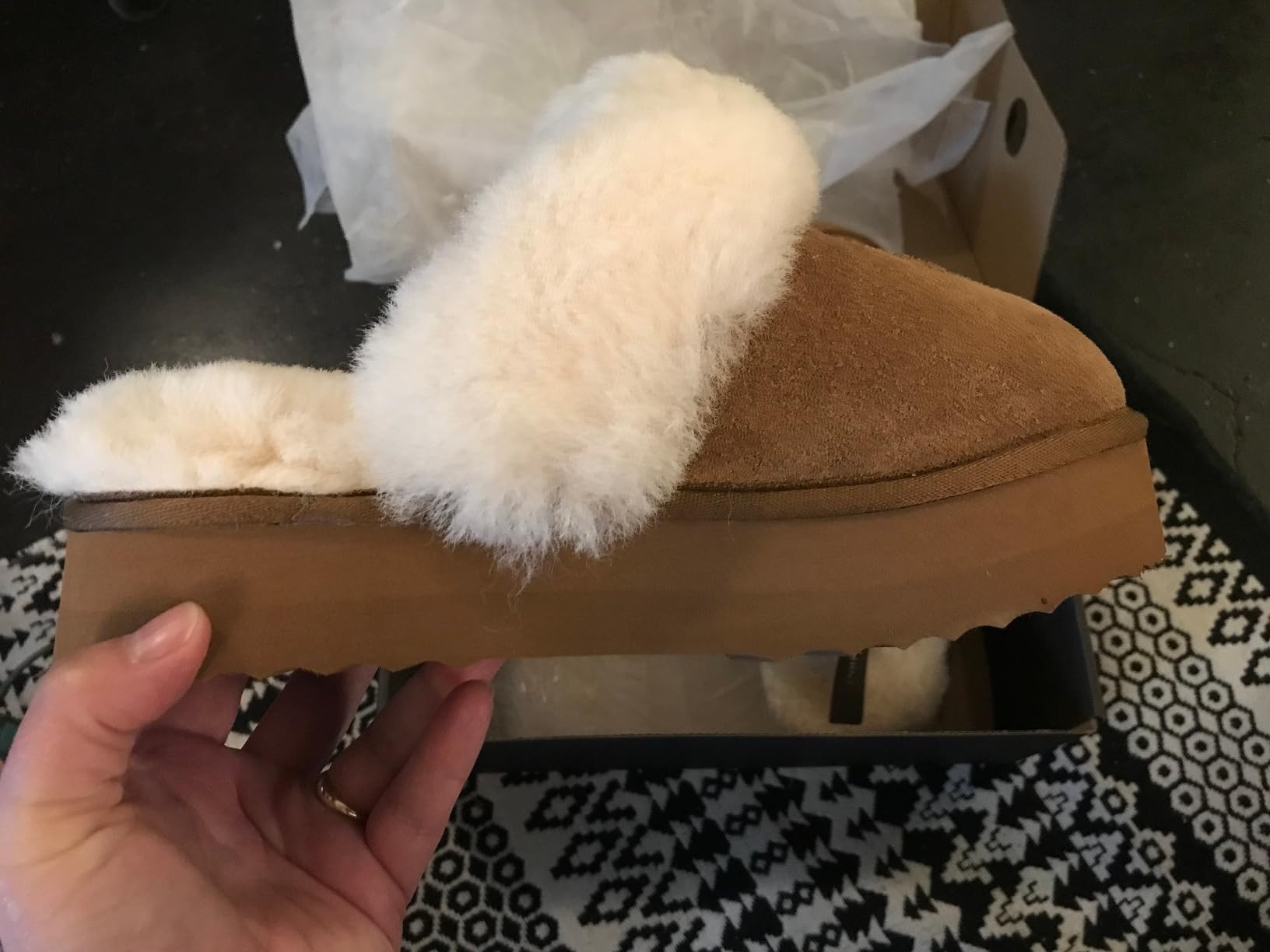 Women's Shearling Slippers Genuine Leather with Rubber Sole, Sheepskin Fuzzy Indoor Outdoor Shoes for Home customer photo 2