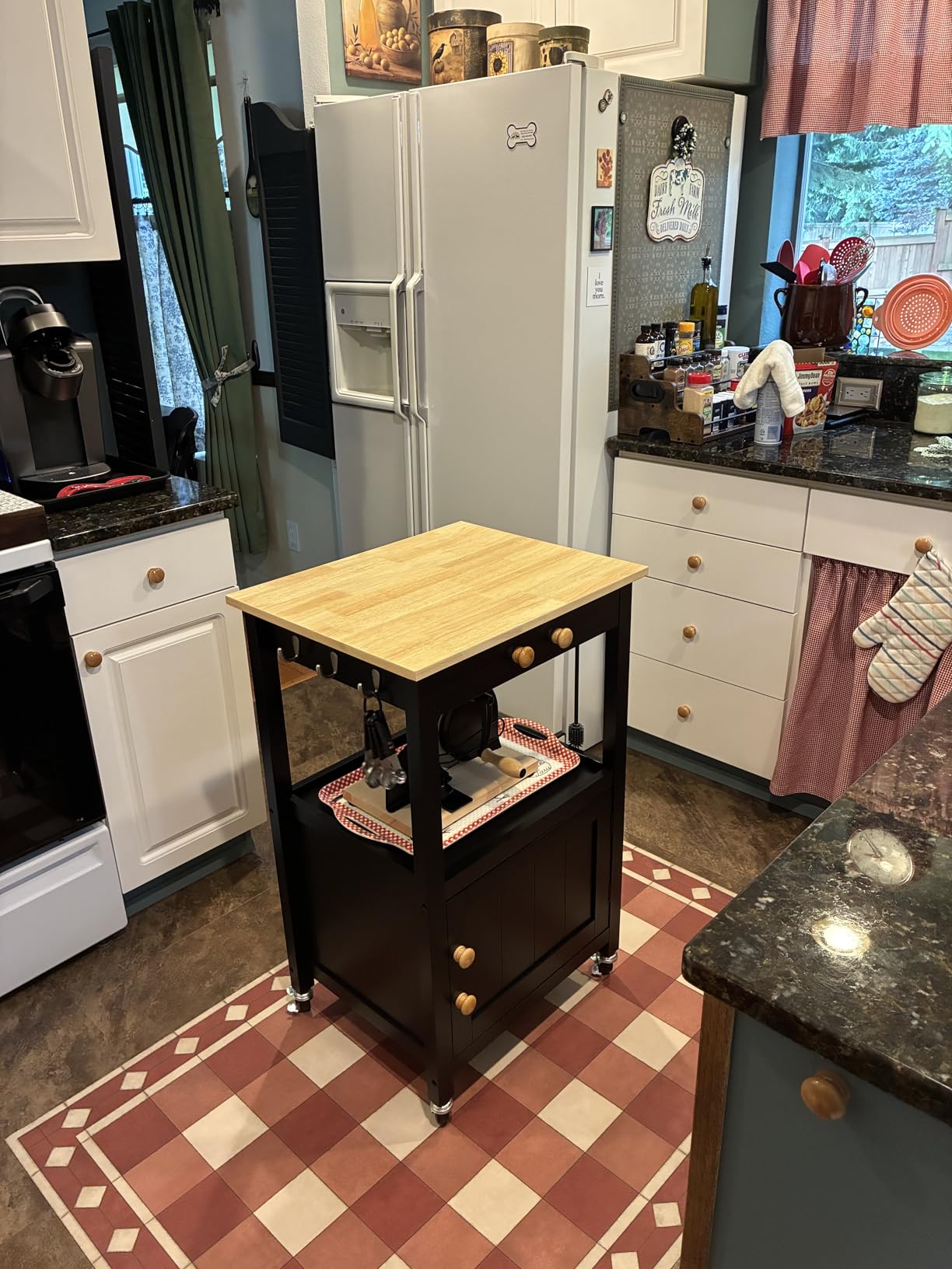 Yaheetech Rolling Kitchen Island Cart with Storage, 2 Tier, Wood Top, Small Kitchen Island on Lockable Wheels, Microwave Cart with Drawer customer photo 2