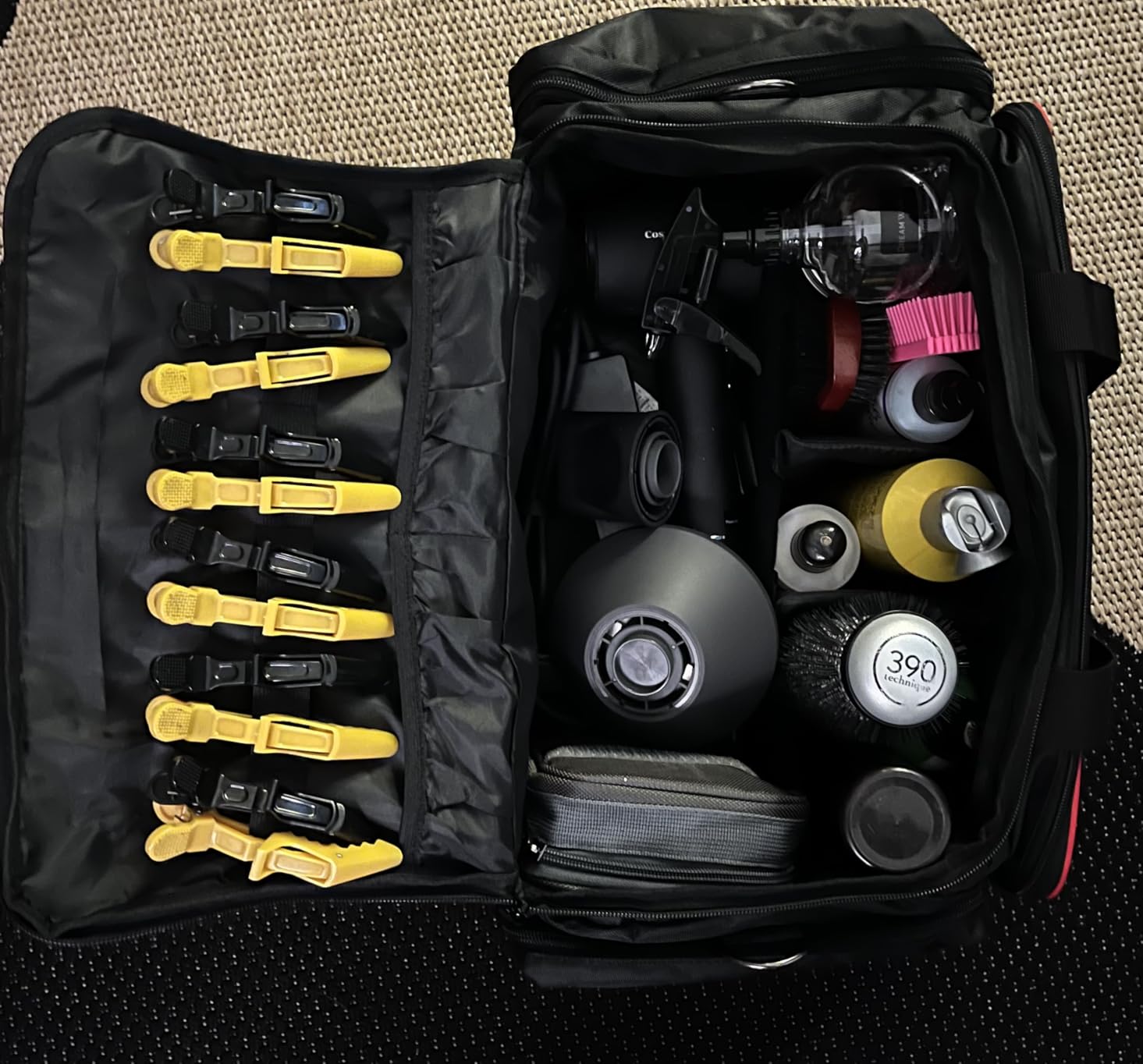Large Capacity Hairdresser Bag with Adjustable Dividers, Black | Travel Barber Case Holds Various Hair Cutting Tools, NO ACCESSORIES customer photo 2