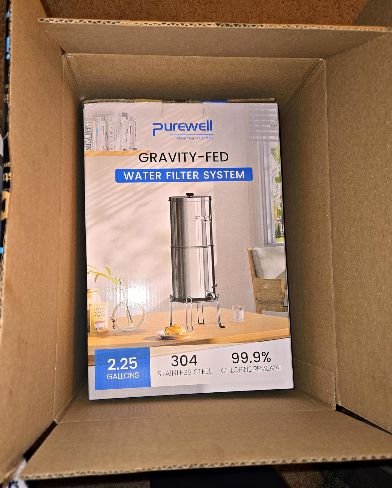 Purewell 3-Stage 0.01μm Ultra-Filtration Gravity Water Filter System, NSF/ANSI 42&372 Certified, 304 Stainless Steel Countertop System with 2 Filters and Stand, 2.25G, PW-OB customer photo 2
