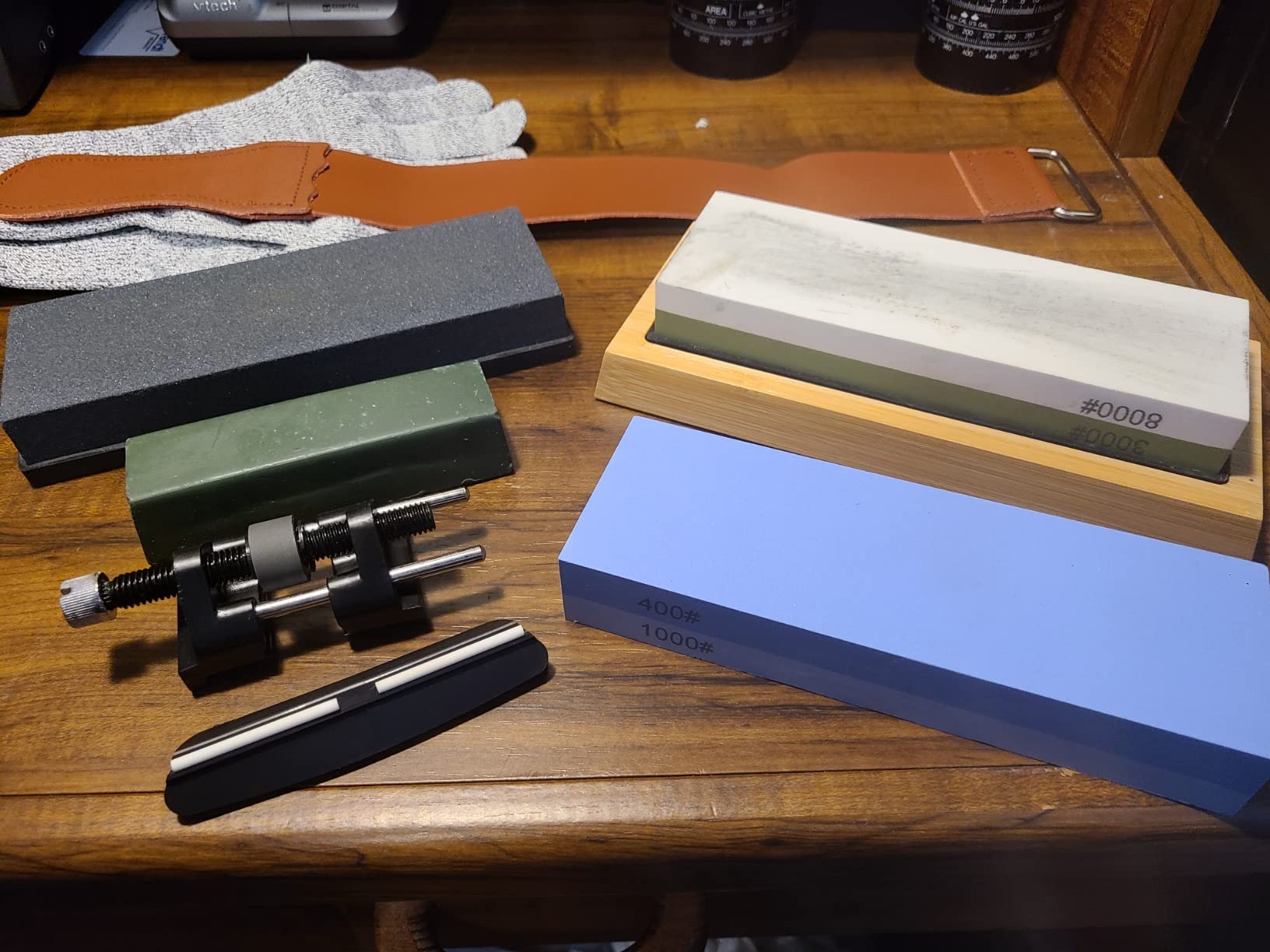 Whetstone Knife Sharpening Stone Set, Double-Sided Grit 400/1000 3000/8000 | Complete Knife Sharpener Stone Kit with Non-Slip Base, Angle Guide, Flatting Stone, Honing Guide, Leather Strop customer photo 1
